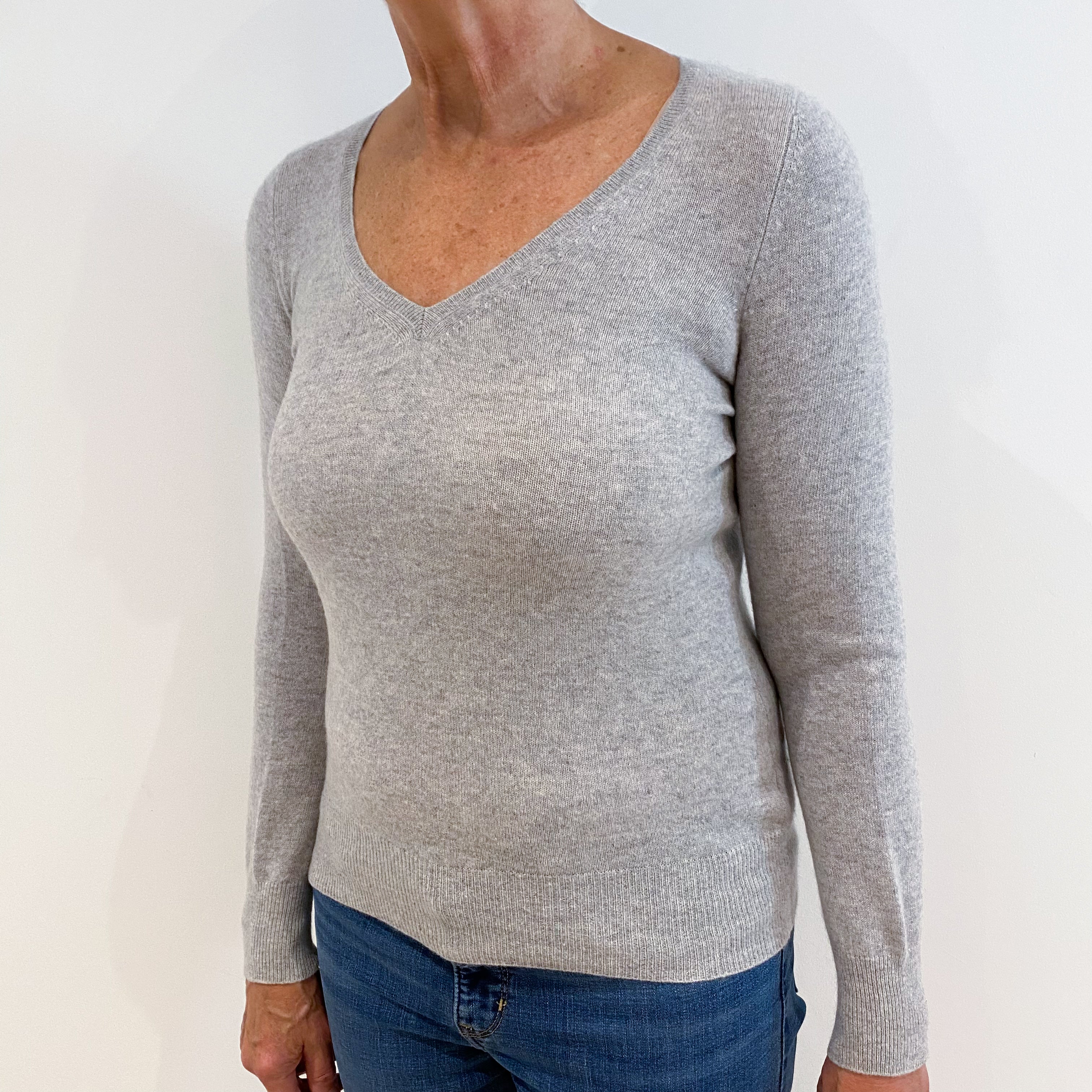 Smoke Grey Cashmere V-Neck Jumper Medium