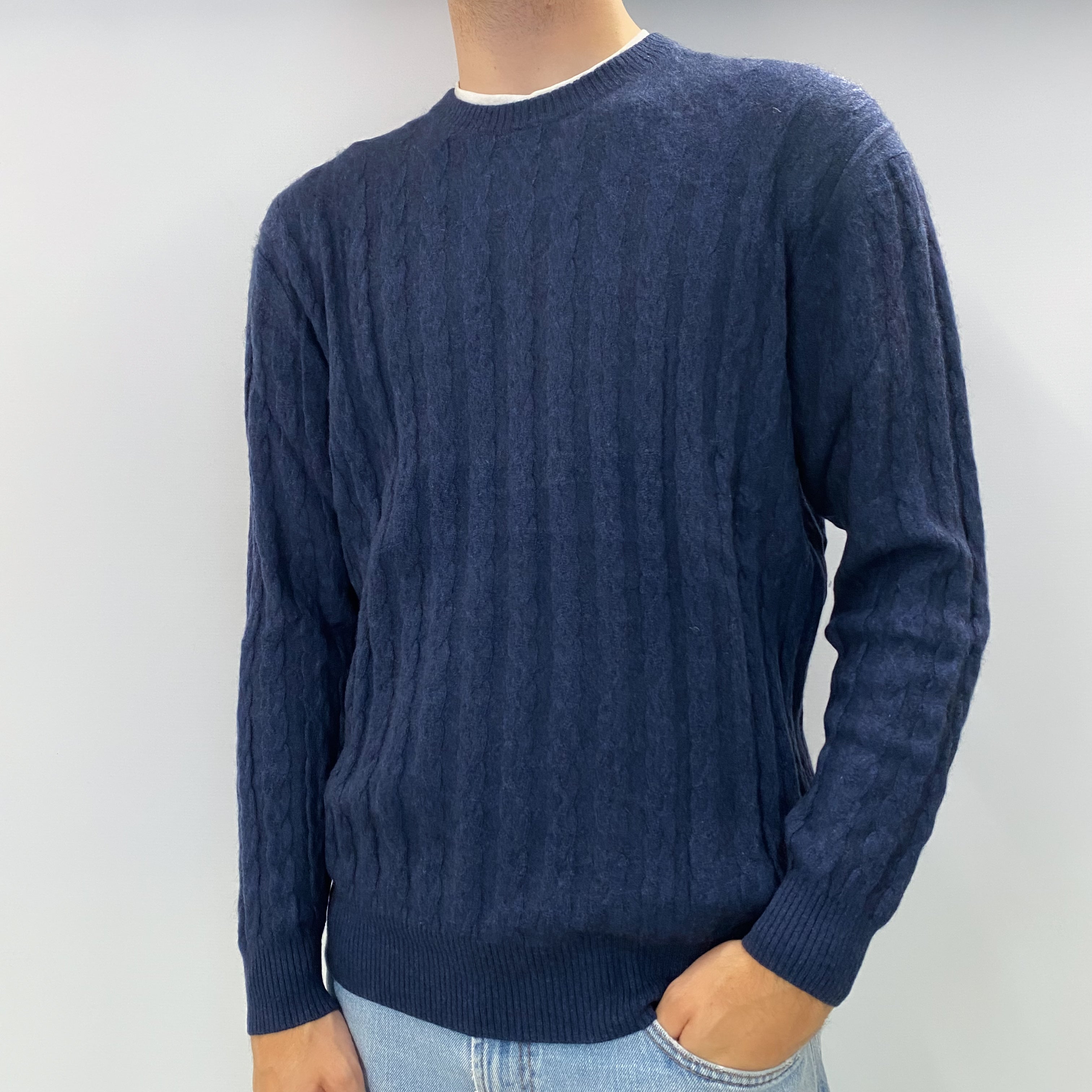 Men's Midnight Blue Cashmere Crew Neck Jumper Large