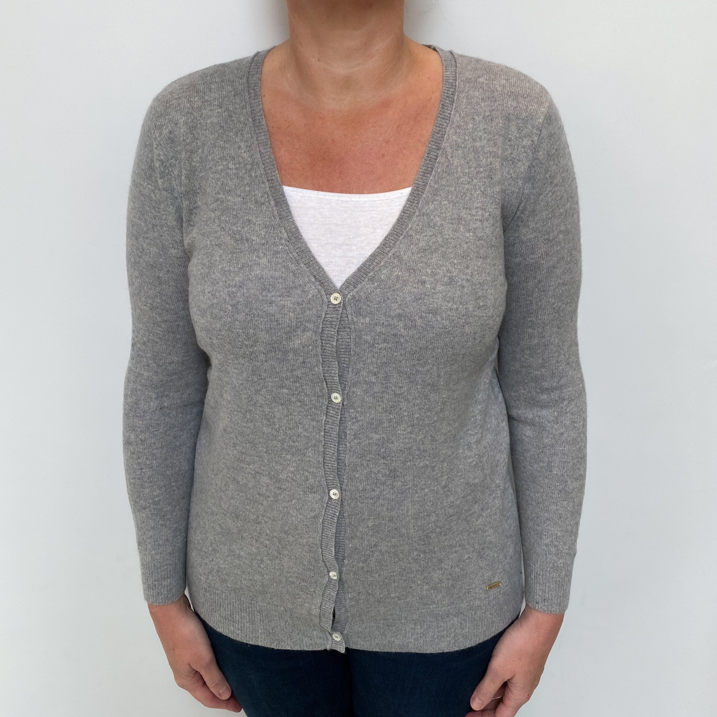 Smoke Grey Cashmere V Neck Cardigan Large