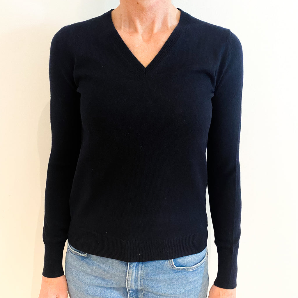 Navy Blue Cashmere V Neck Jumper Small