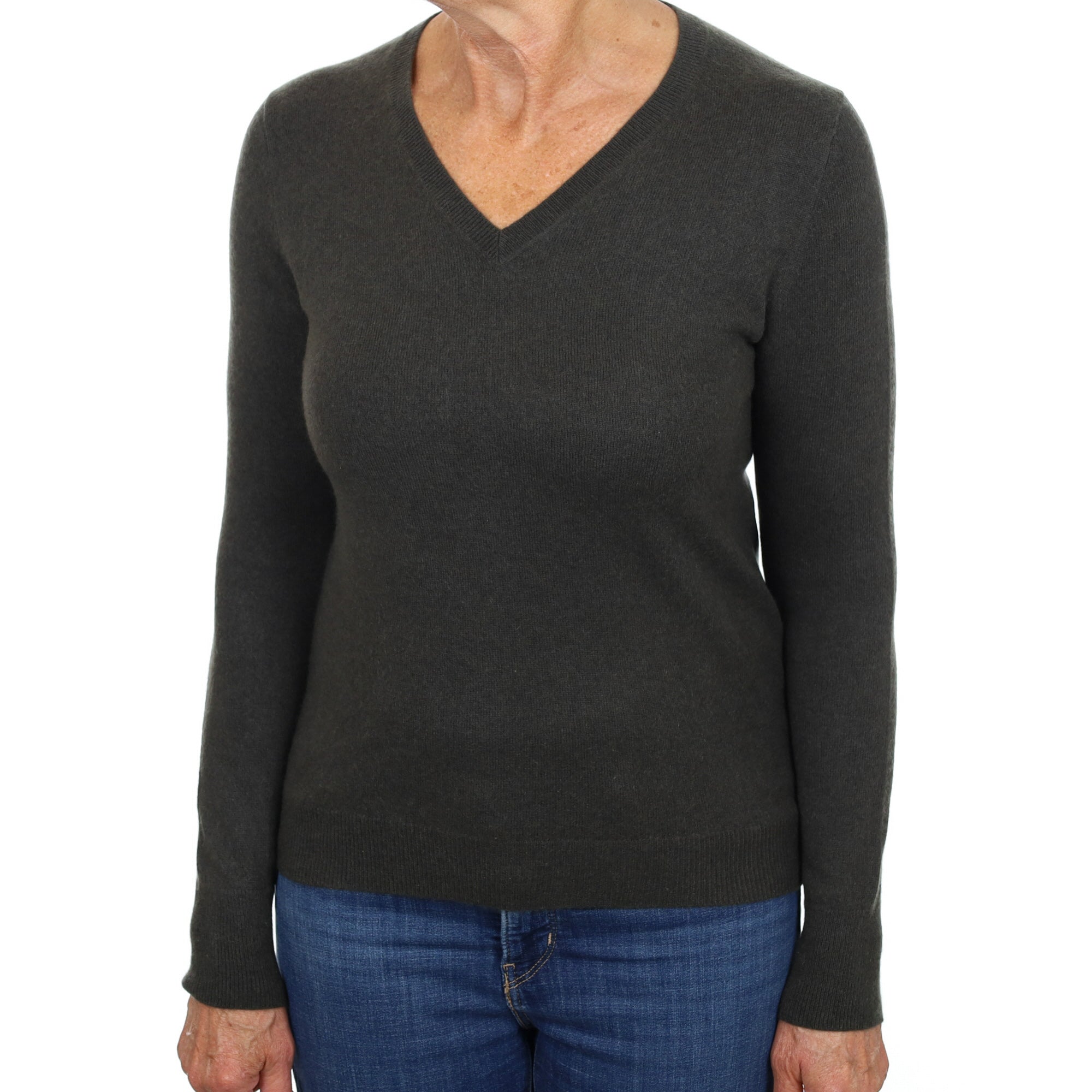 Dark Chocolate Brown Cashmere V Neck Jumper Medium