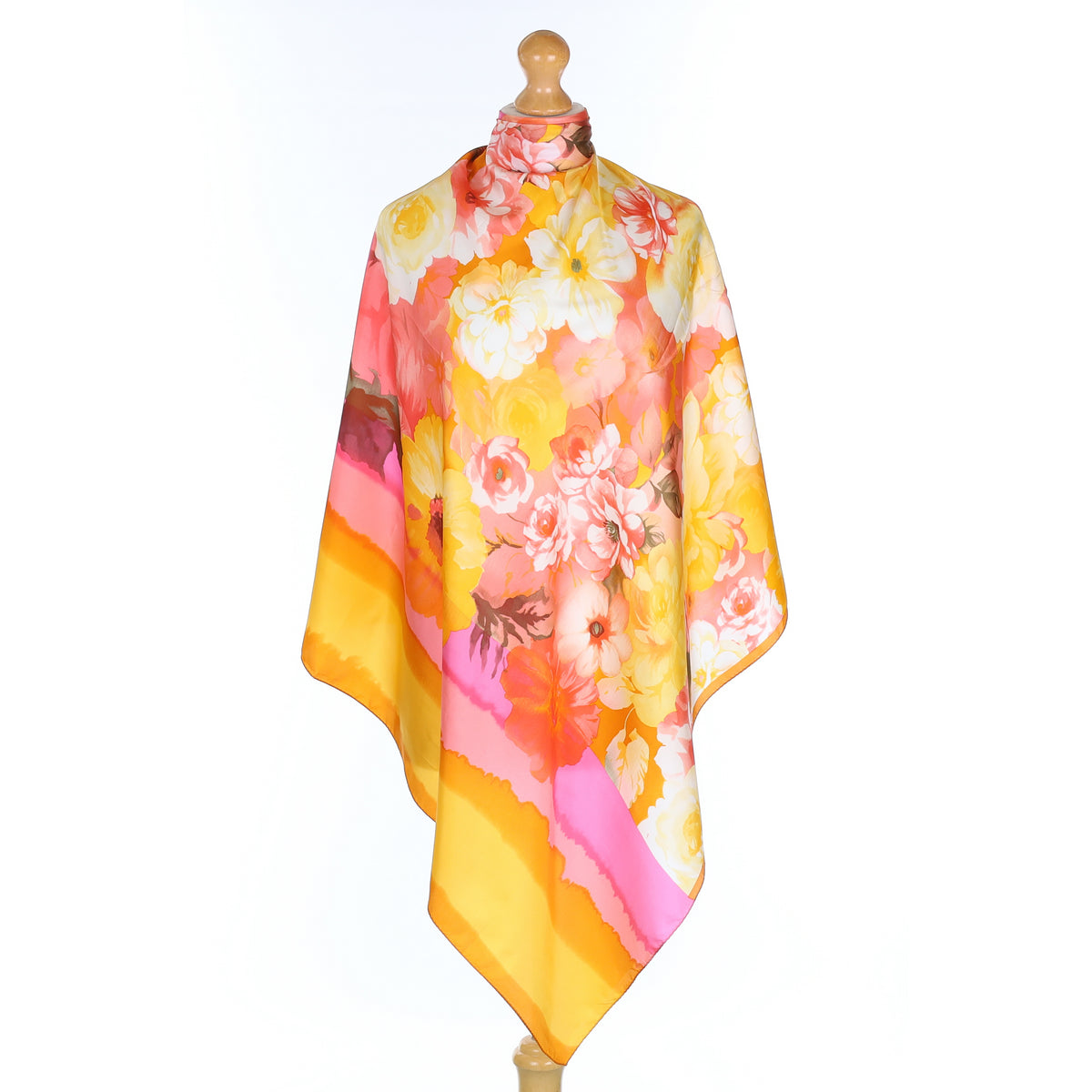 Brand New Oscar Orange and Pink Floral Silk Scarf