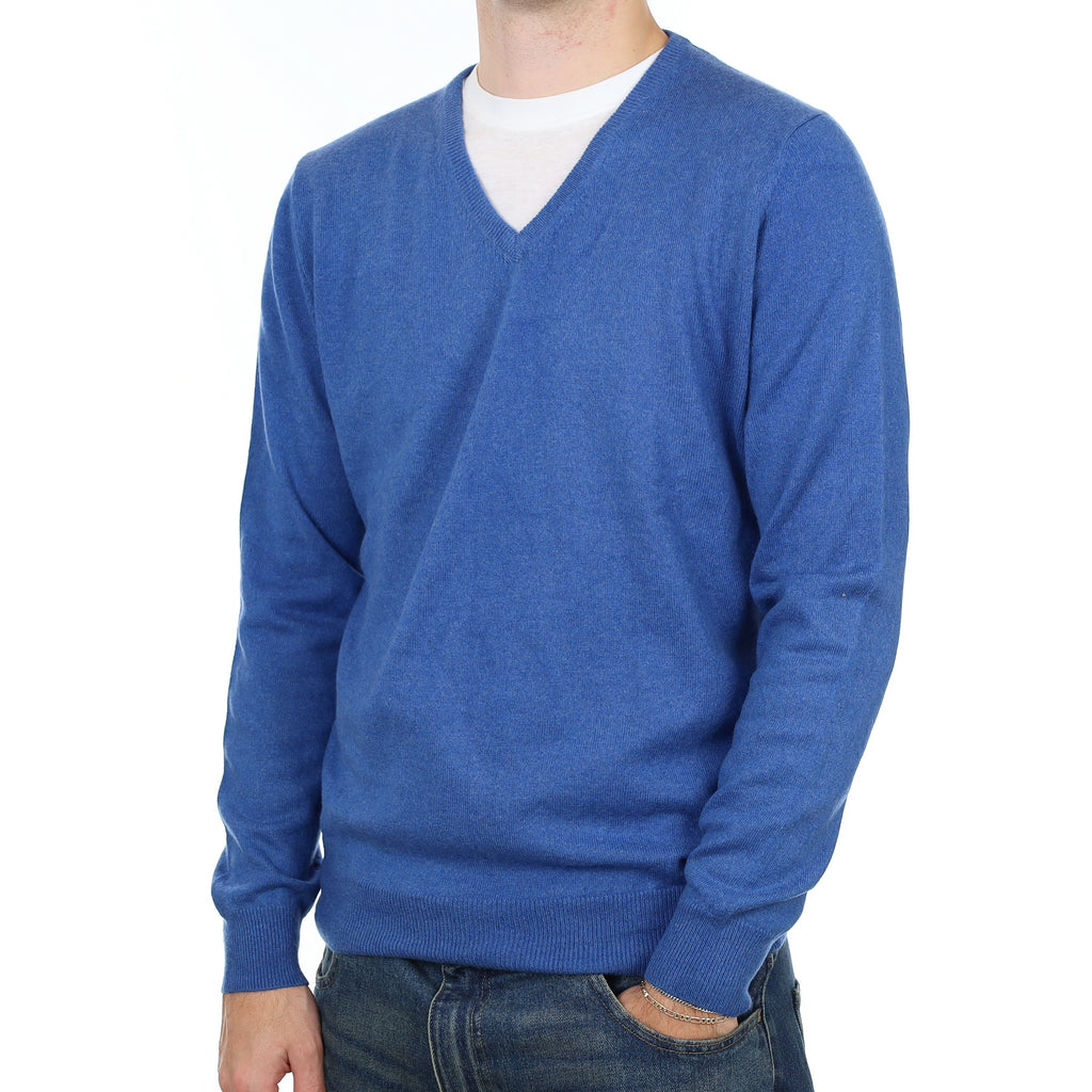 Men’s Airforce Blue Cashmere V Neck Jumper Large