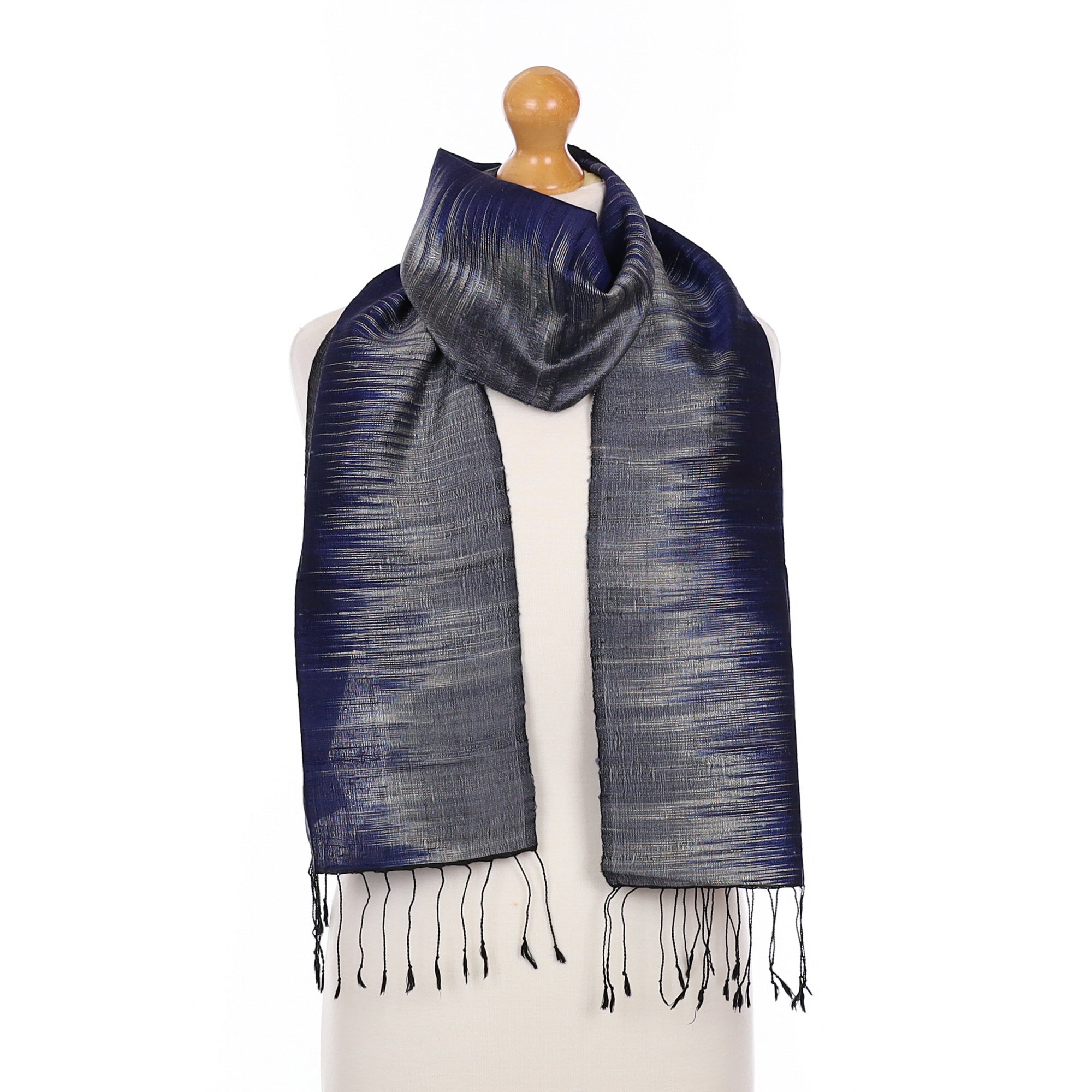 Midnight Blue and Grey Silk Scarf