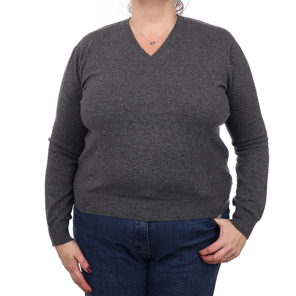 Brand New Scottish Slate Grey Cashmere V Neck Jumper Extra Large