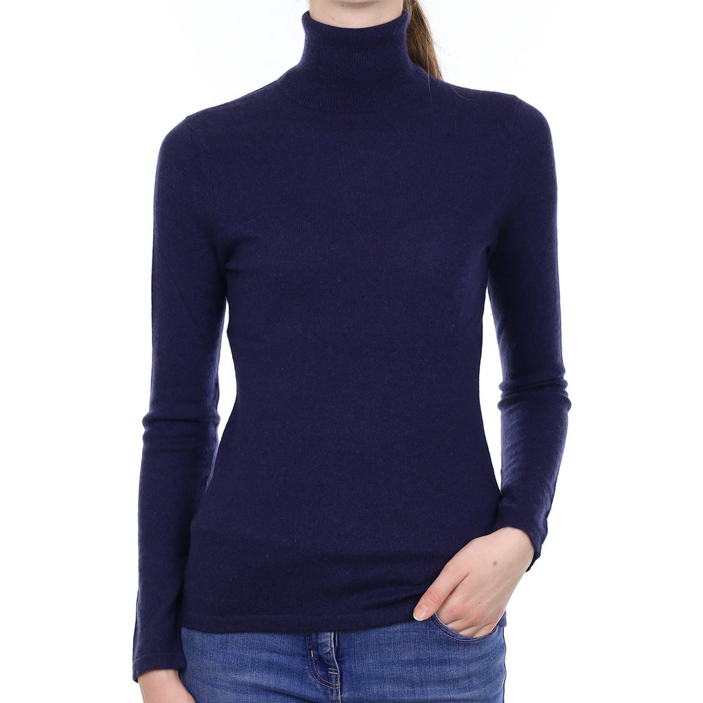 Navy Blue Cashmere Polo Neck Jumper Extra Small