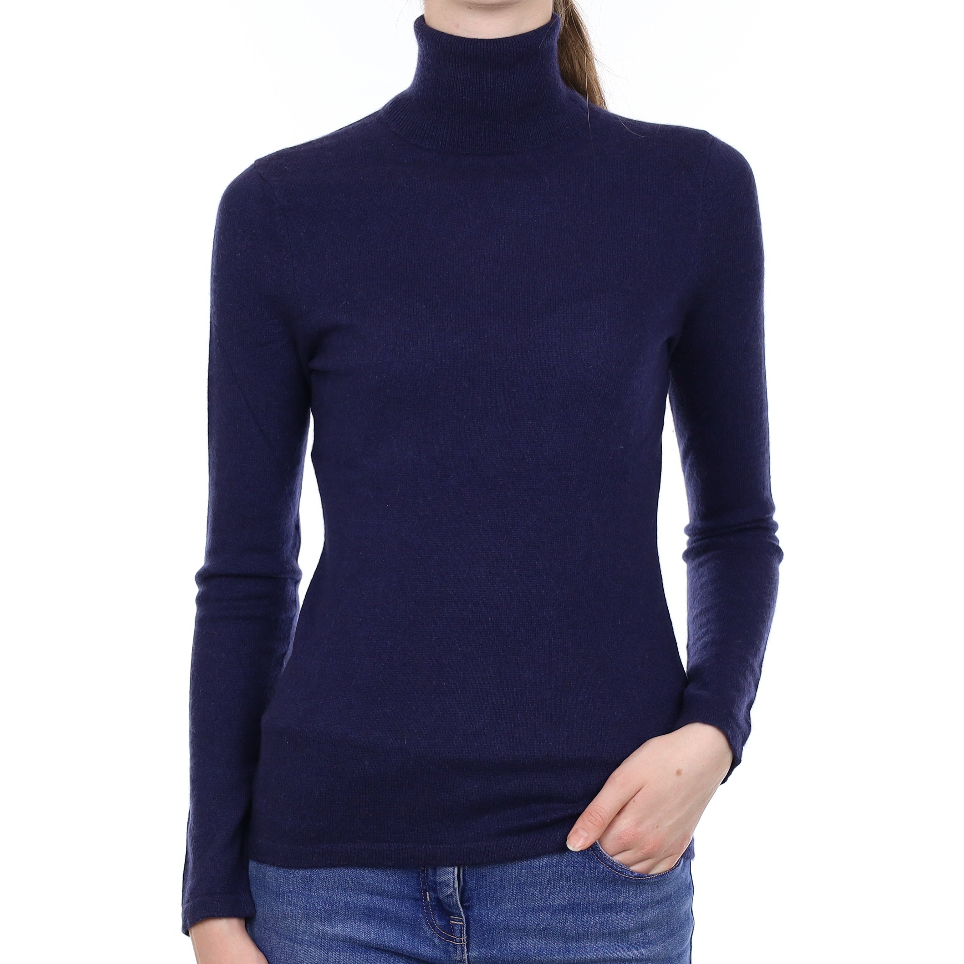 Navy Blue Cashmere Polo Neck Jumper Extra Small