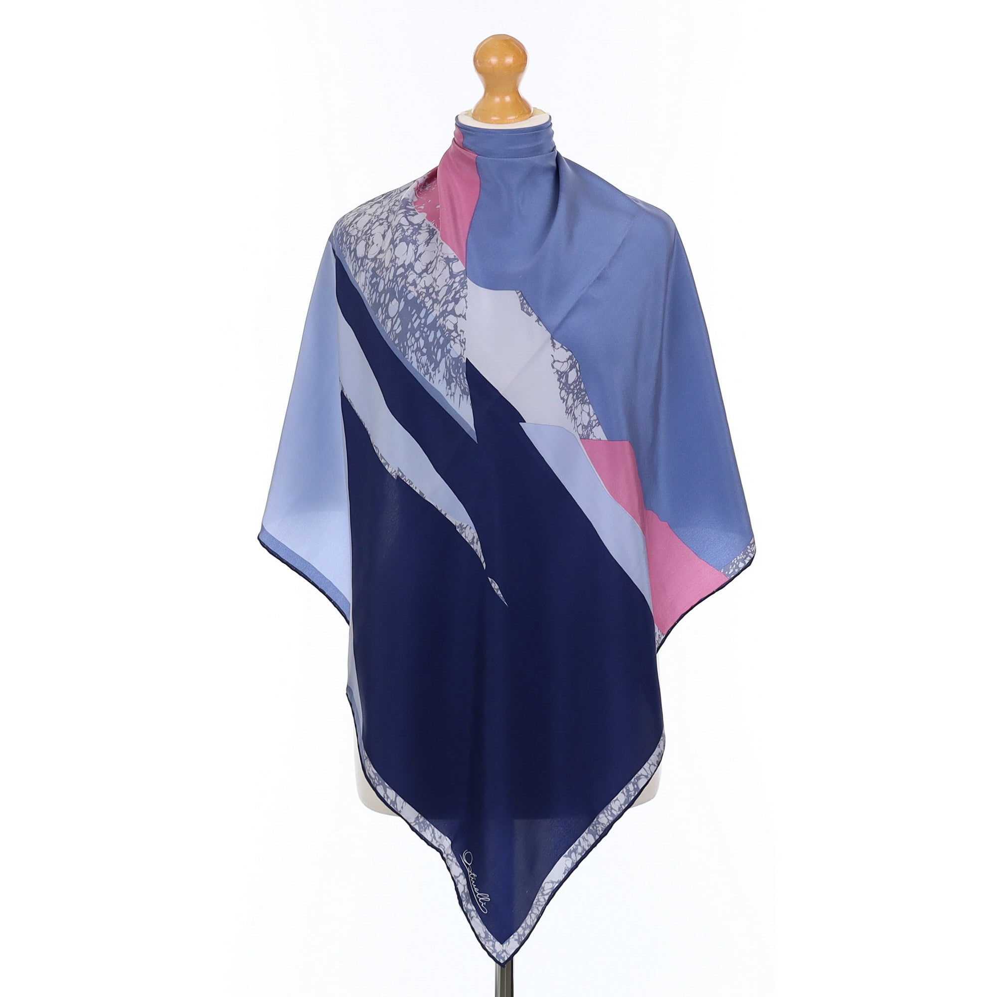 19870s Ostinelli Blue Abstract Vintage Silk Scarf
