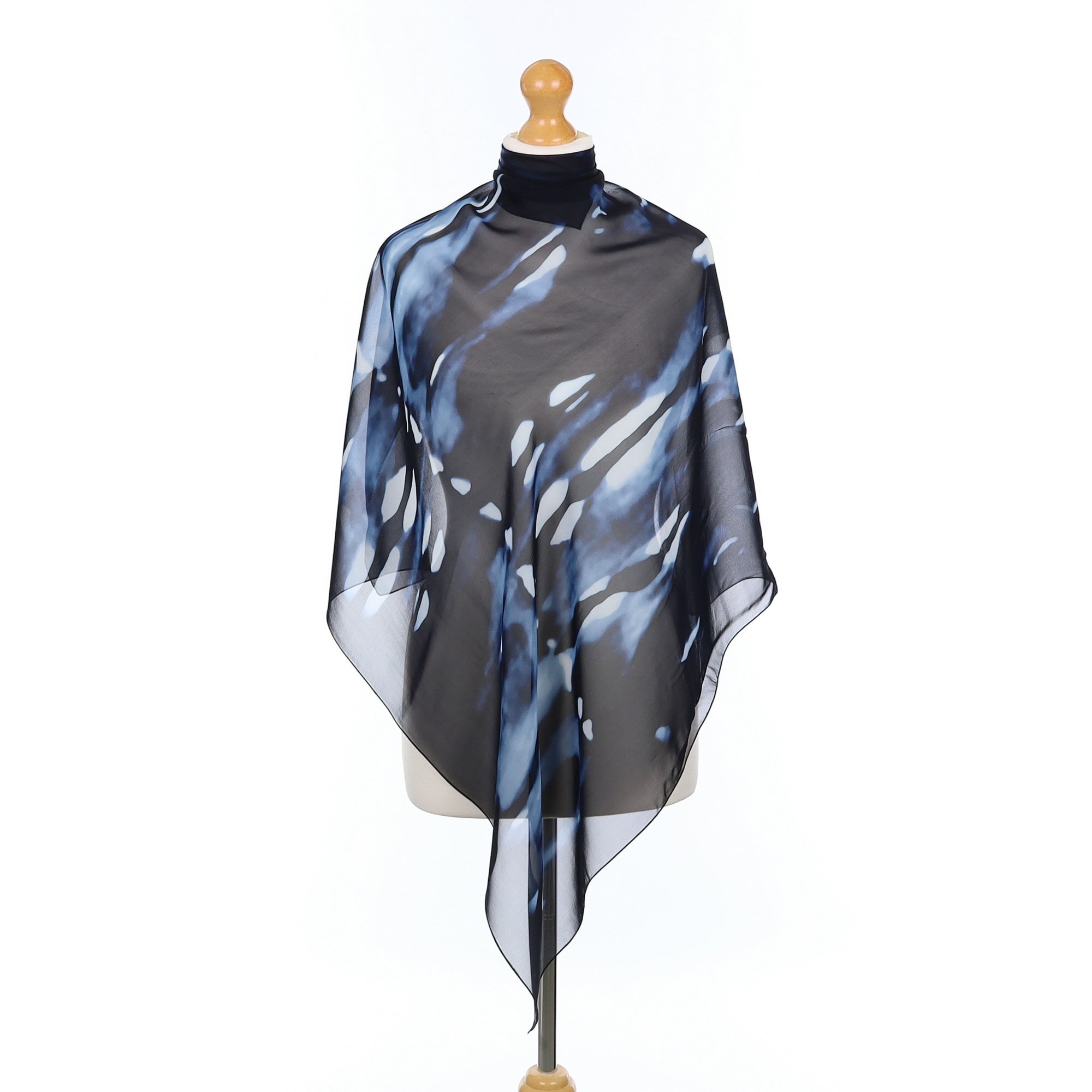 DKNY Black and Blue Abstract Silk Scarf