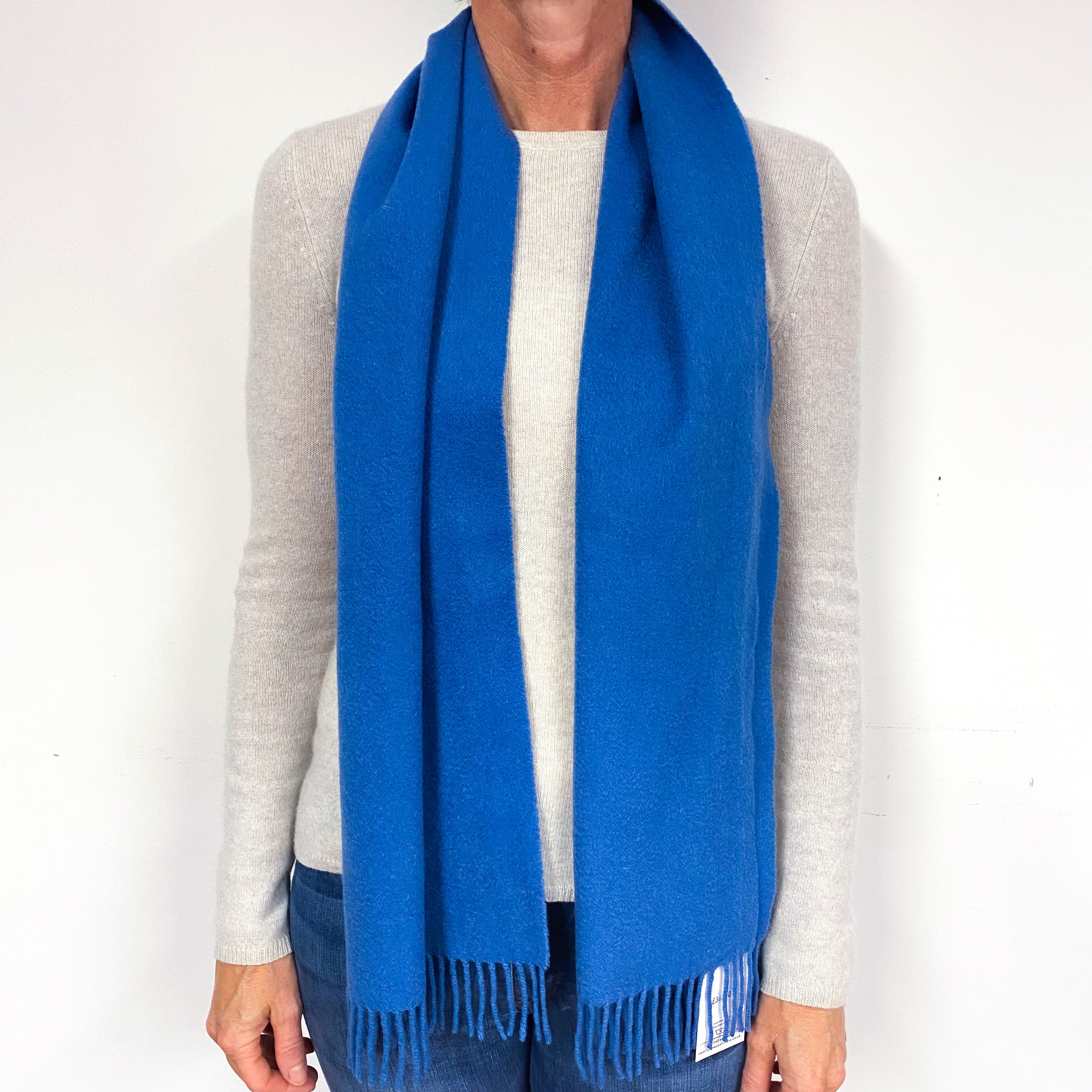 Air Force Blue Cashmere Fringed Woven Scarf