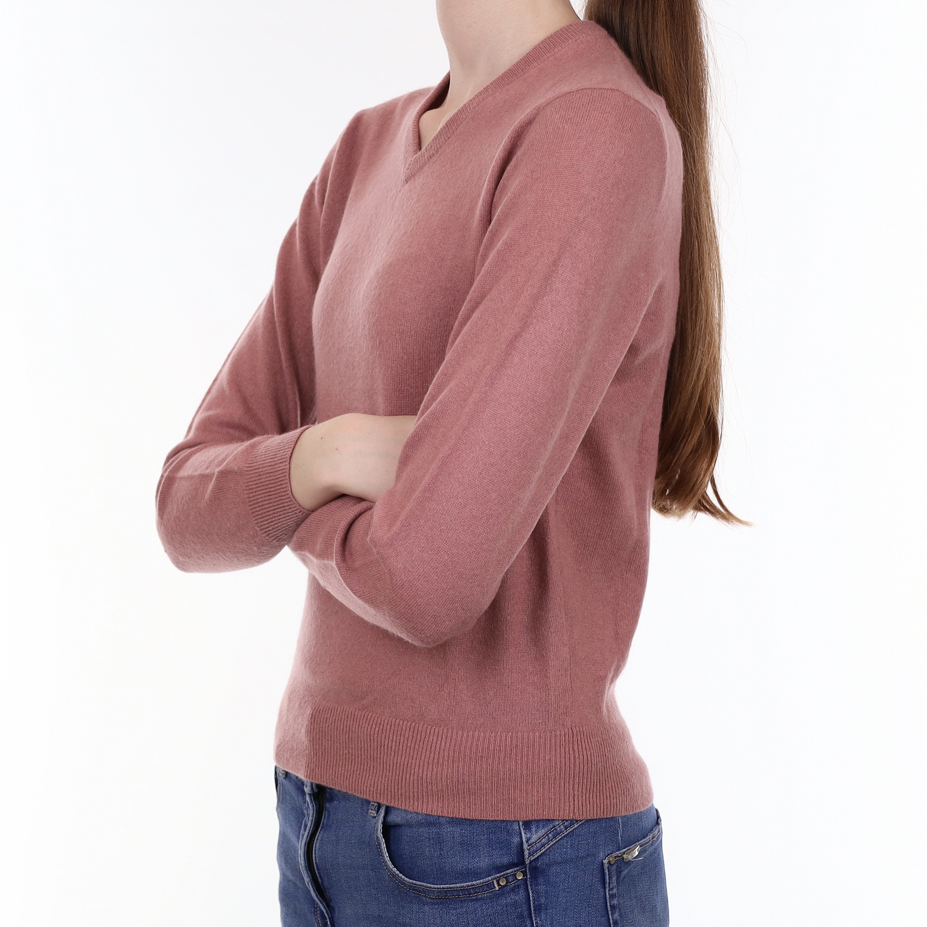 Heather Purple Cashmere V Neck Jumper Extra Small