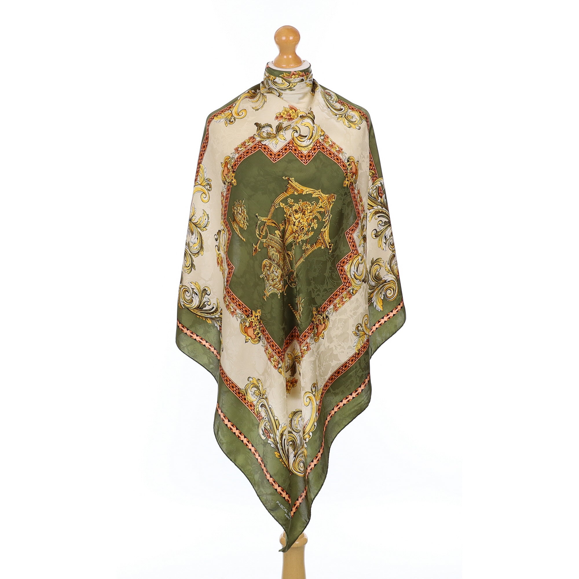 Green and Gold Ornate Silk Scarf