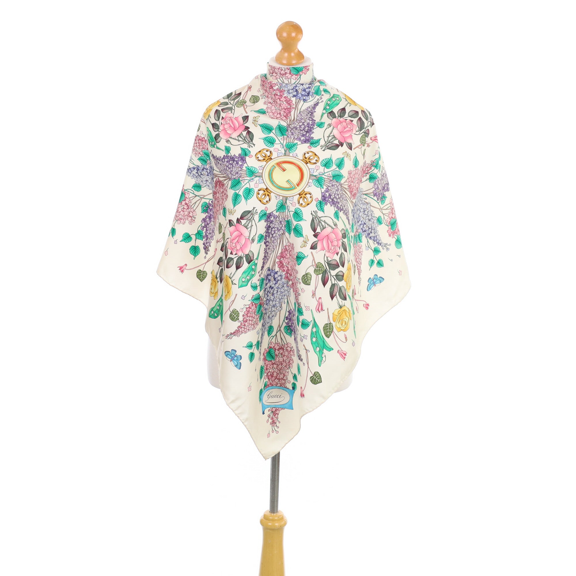 Gucci Cream Floral Vintage Silk Scarf