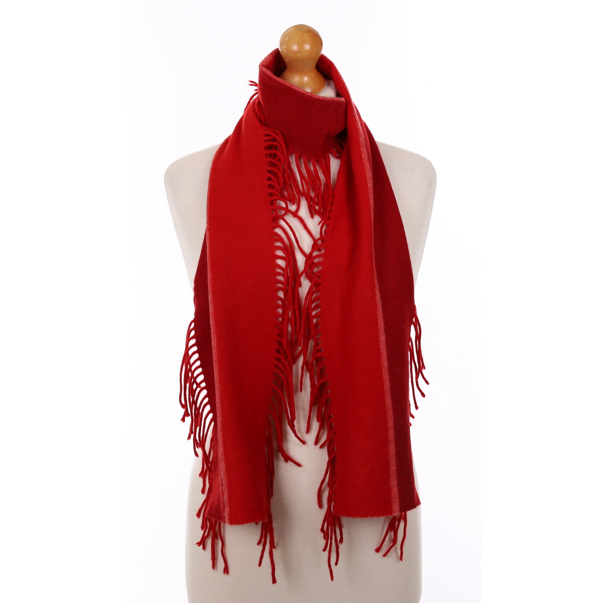 Scarlet Red and Crimson Cashmere Fringed Woven Scarf