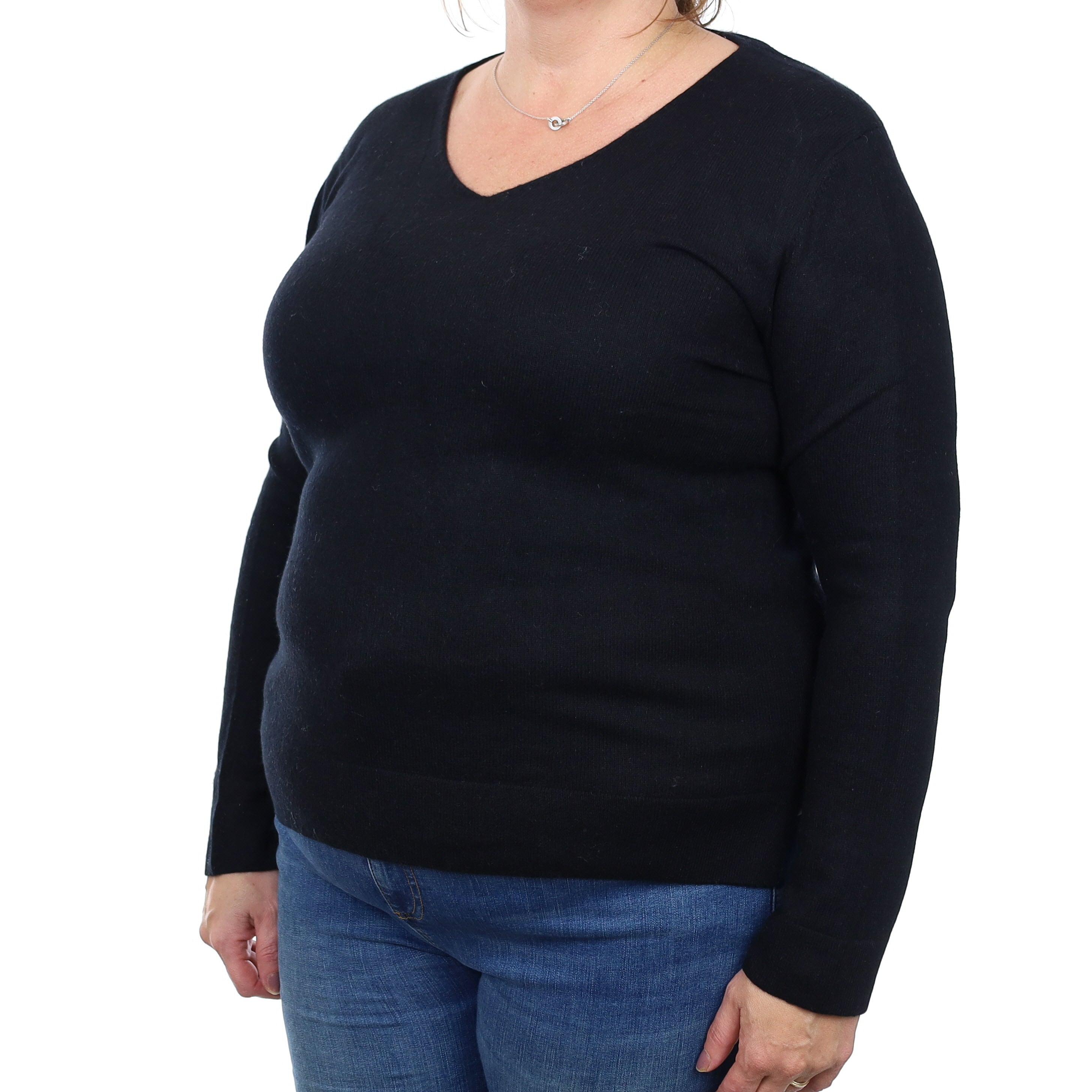 Neiman Marcus Black Cashmere V Neck Jumper Extra Large