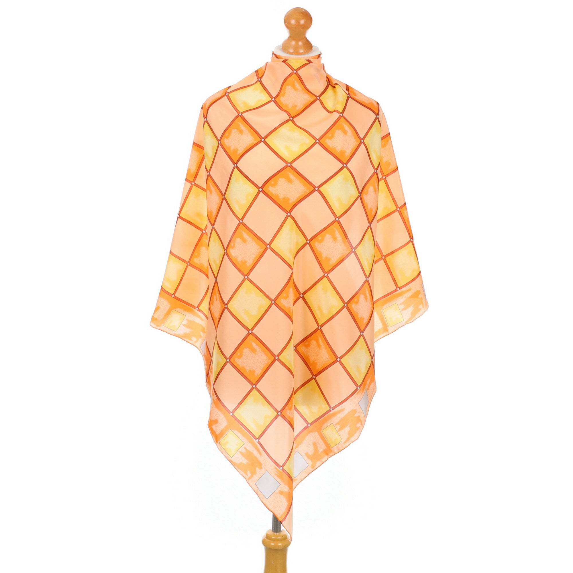 Orange Check Pattern Silk Scarf