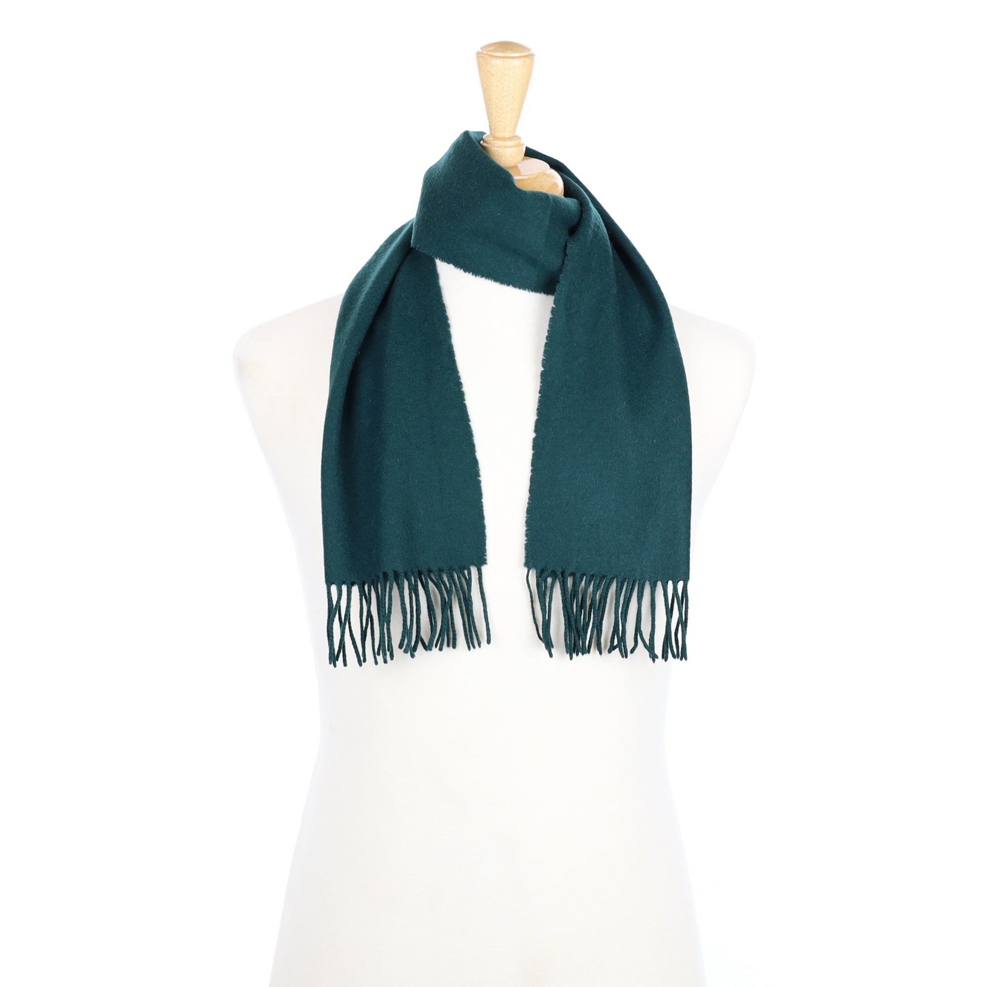 Pine Green Cashmere Fringed Woven Scarf
