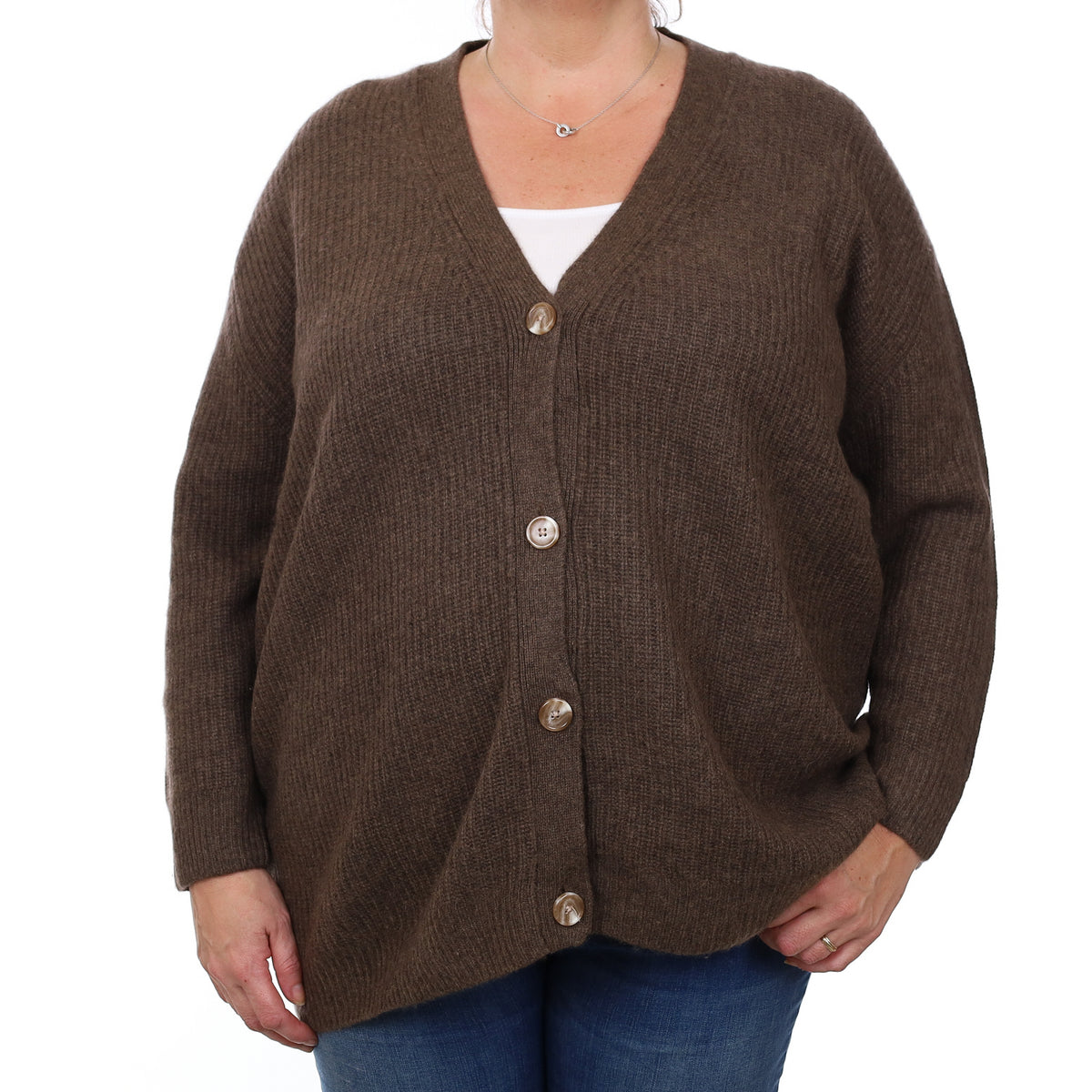 Mole Brown Chunky Cashmere V Neck Cardigan XXL