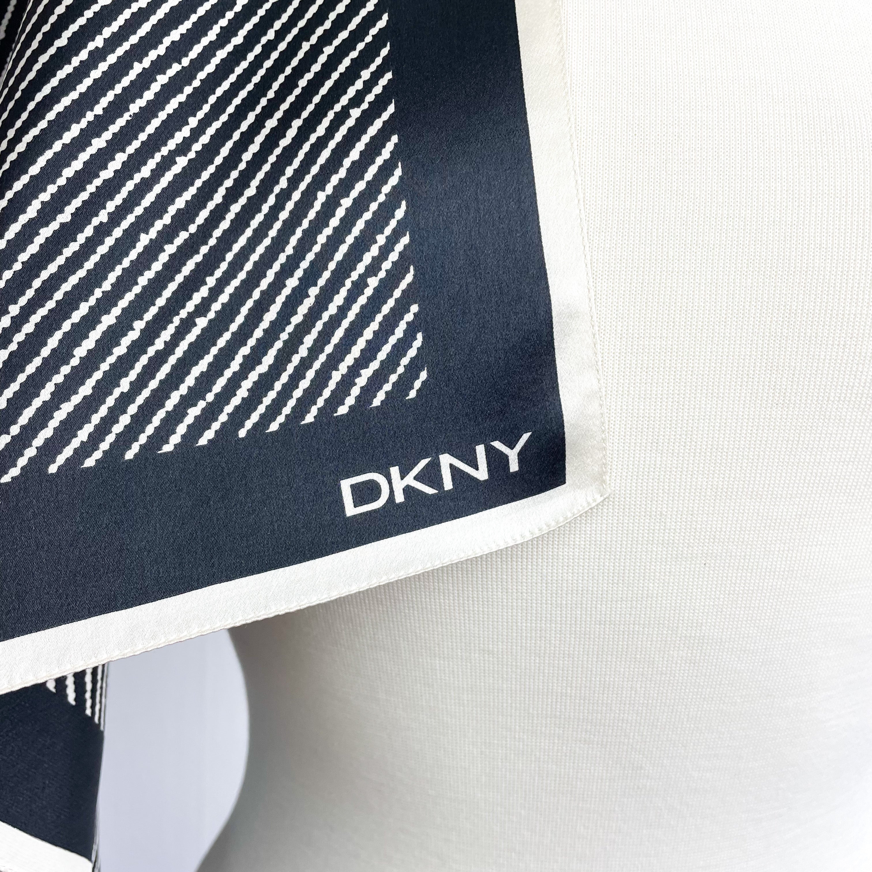 Black and Cream DKNY Long Silk Scarf