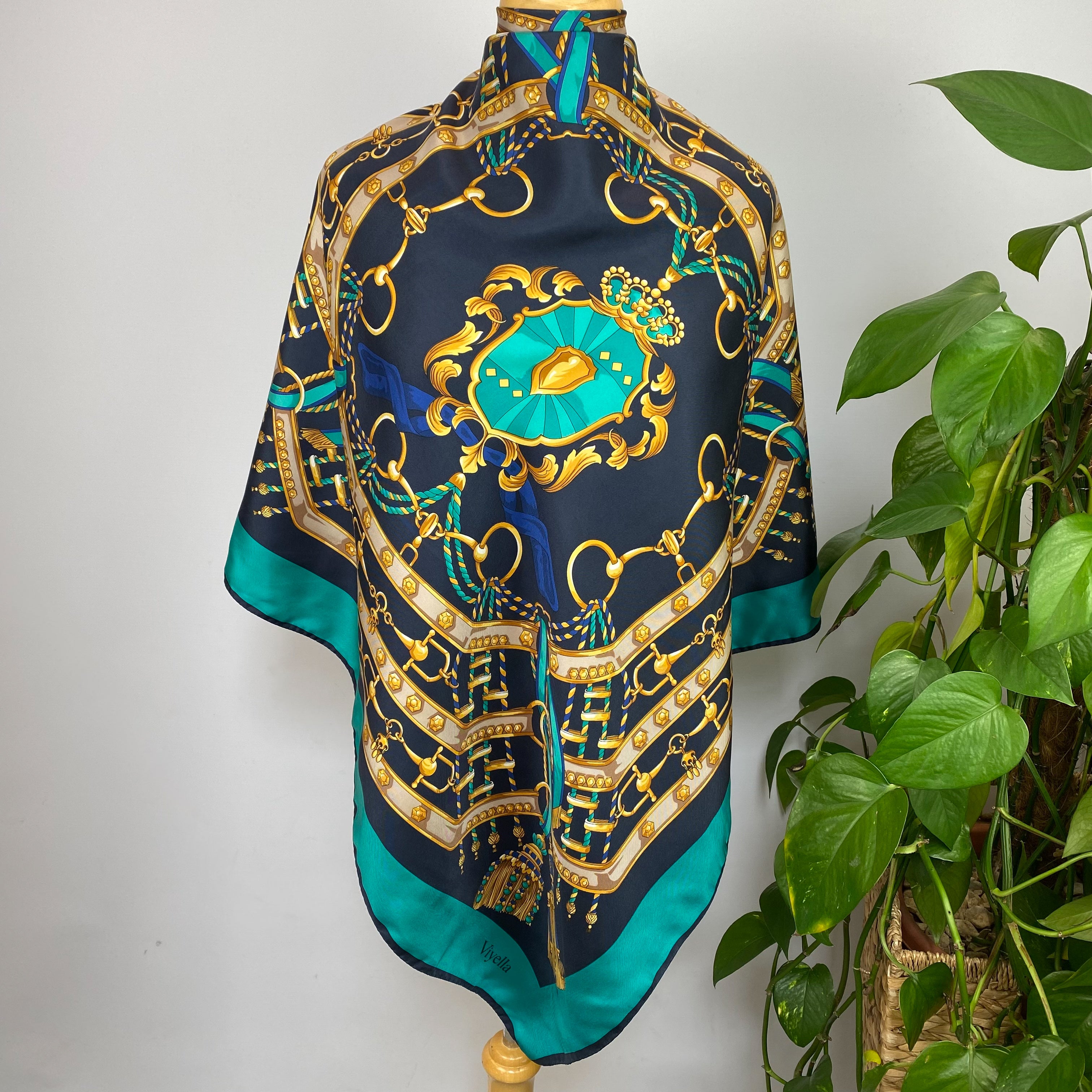 Viyella Navy and Teal Silk Scarf