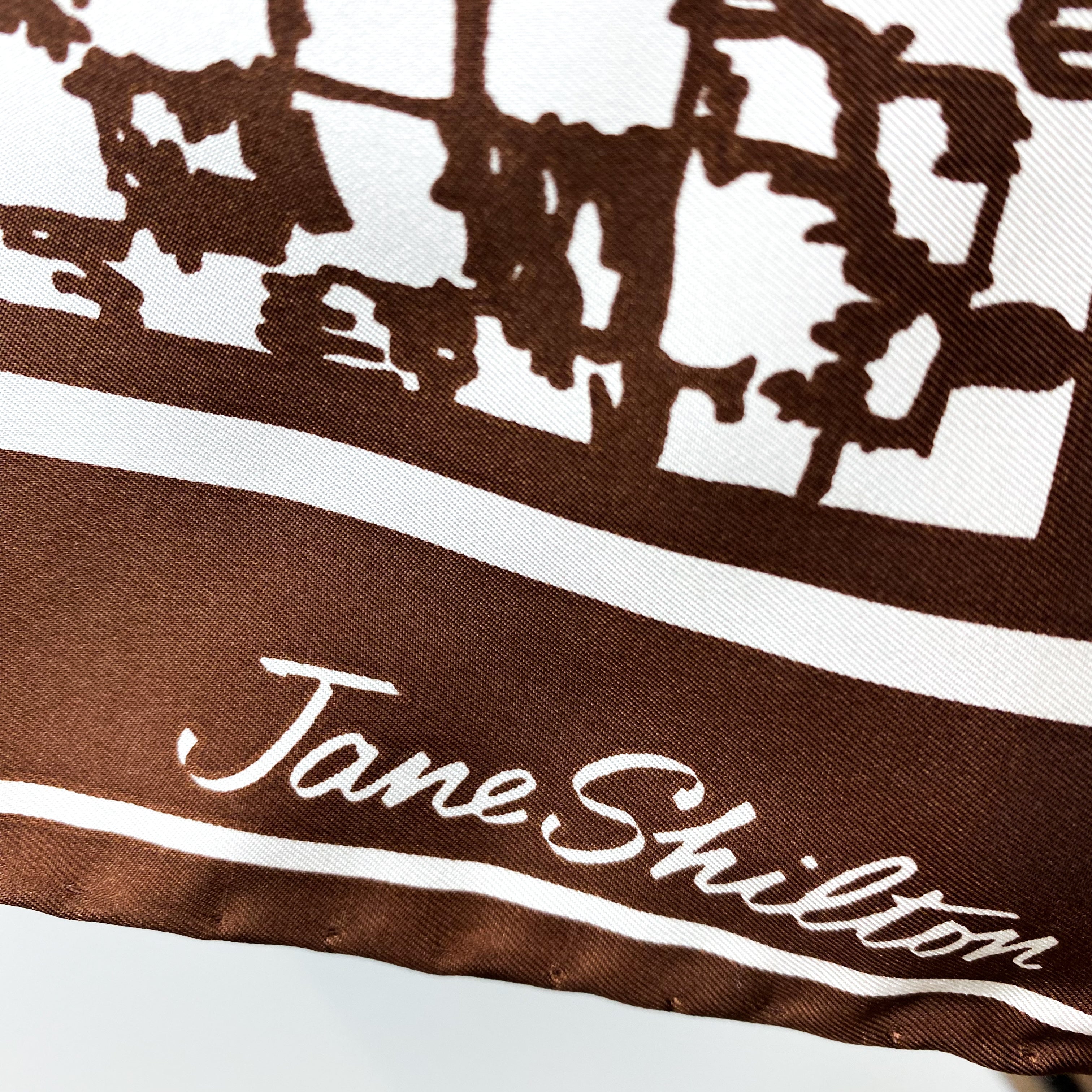 Jane Shilton Chocolate Brown and Cream Vintage Silk Scarf