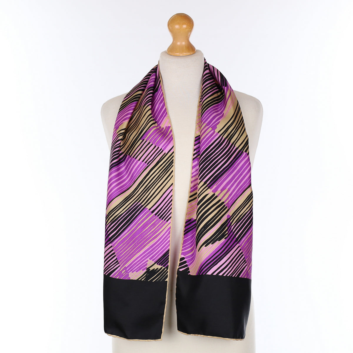 Black and Purple Striped Vintage Silk Scarf