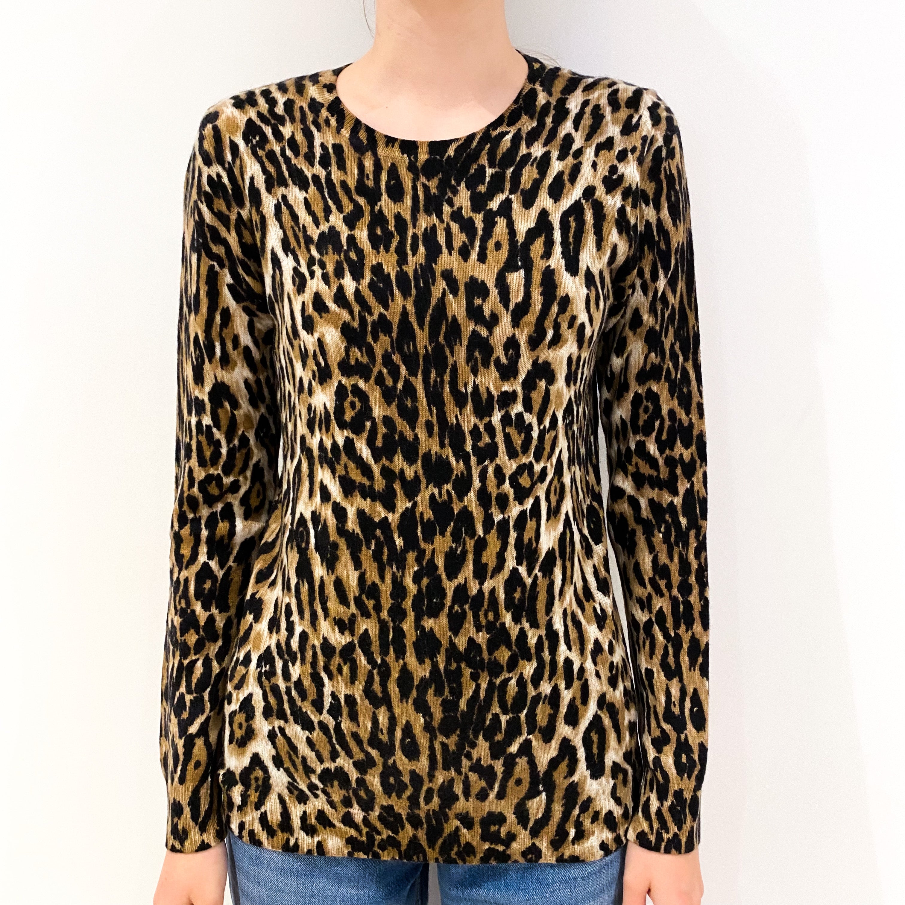 Leopard Print Cashmere Crew Neck Jumper Extra Small