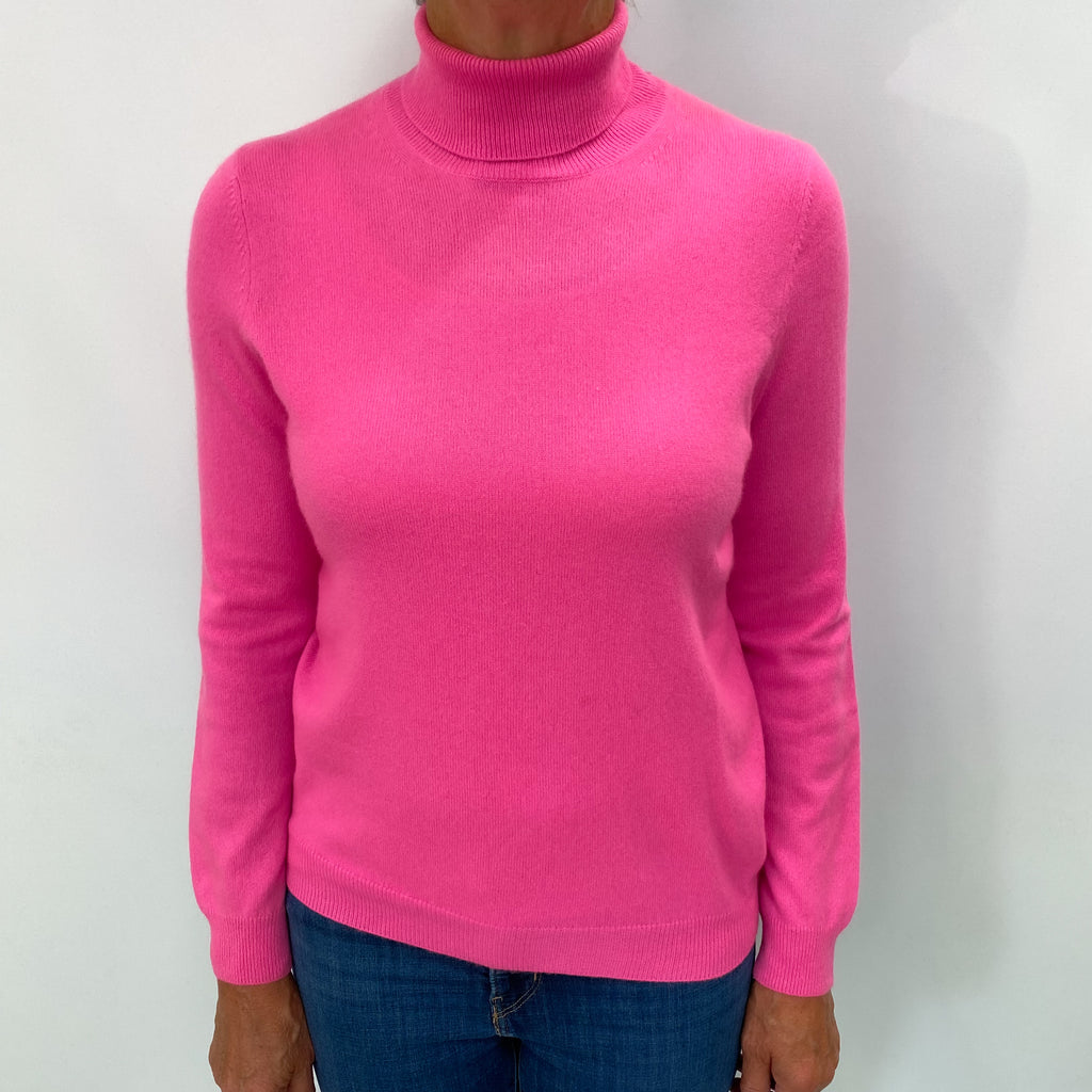 Neon Pink Cashmere Polo Neck Jumper Medium