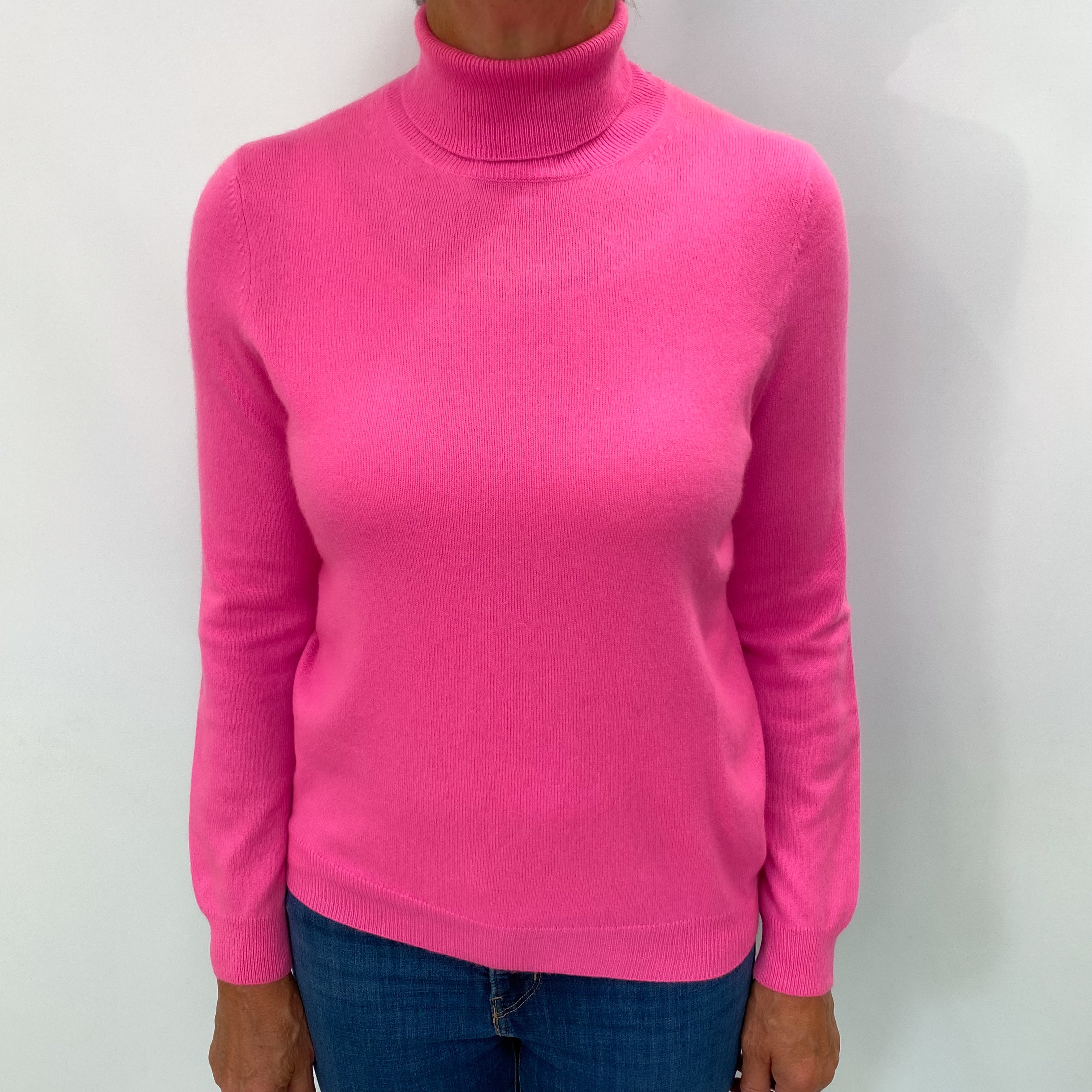 Neon Pink Cashmere Polo Neck Jumper Medium