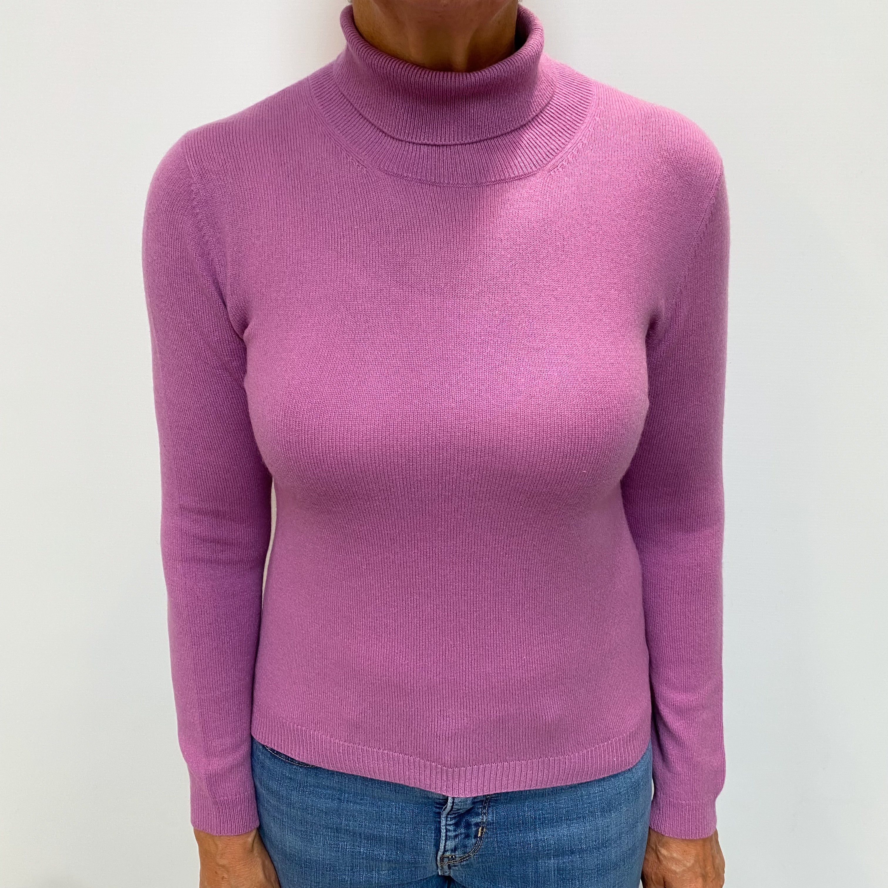 Mauve Purple Cashmere Polo Neck Jumper Medium