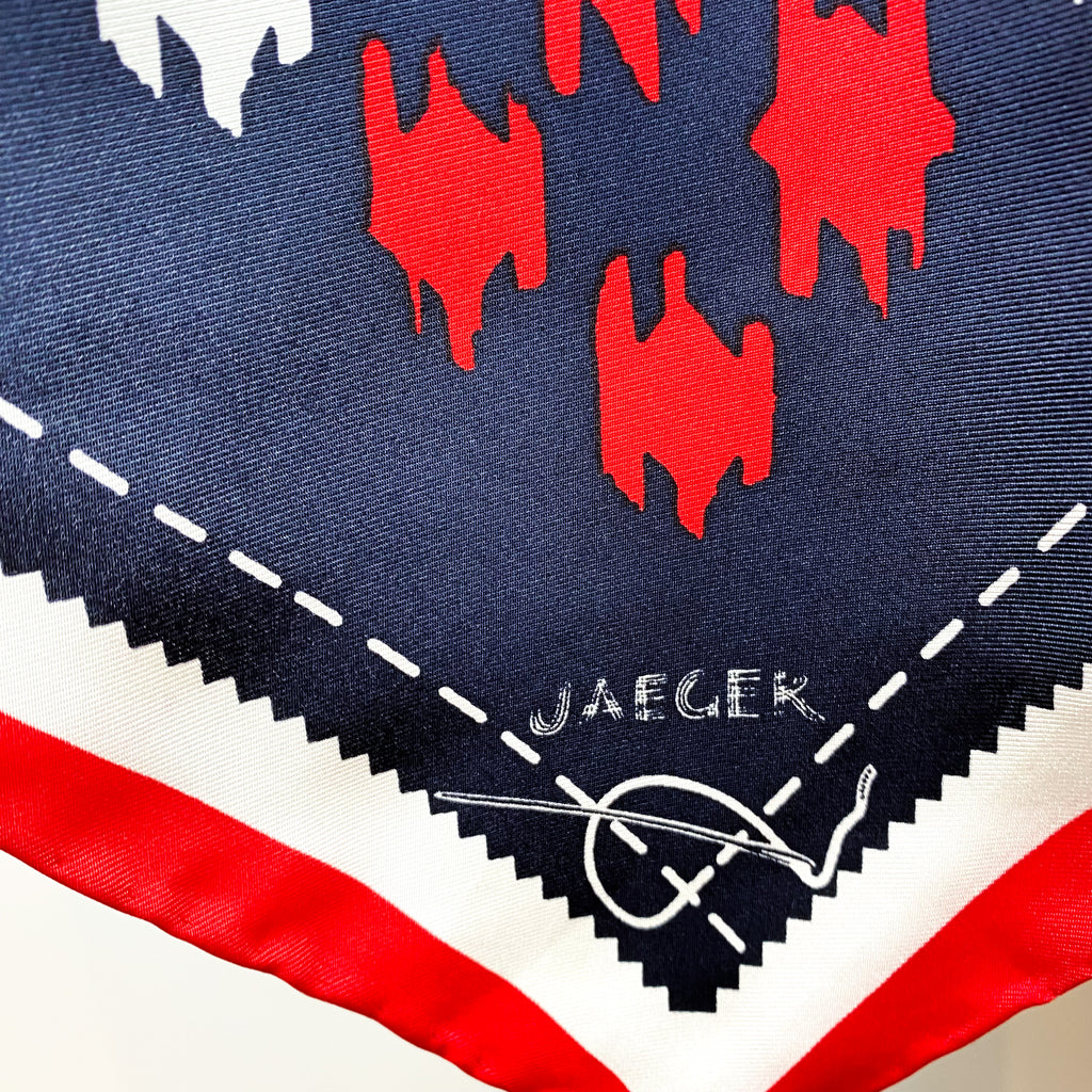 Jaeger Red, White and Navy Silk Scarf
