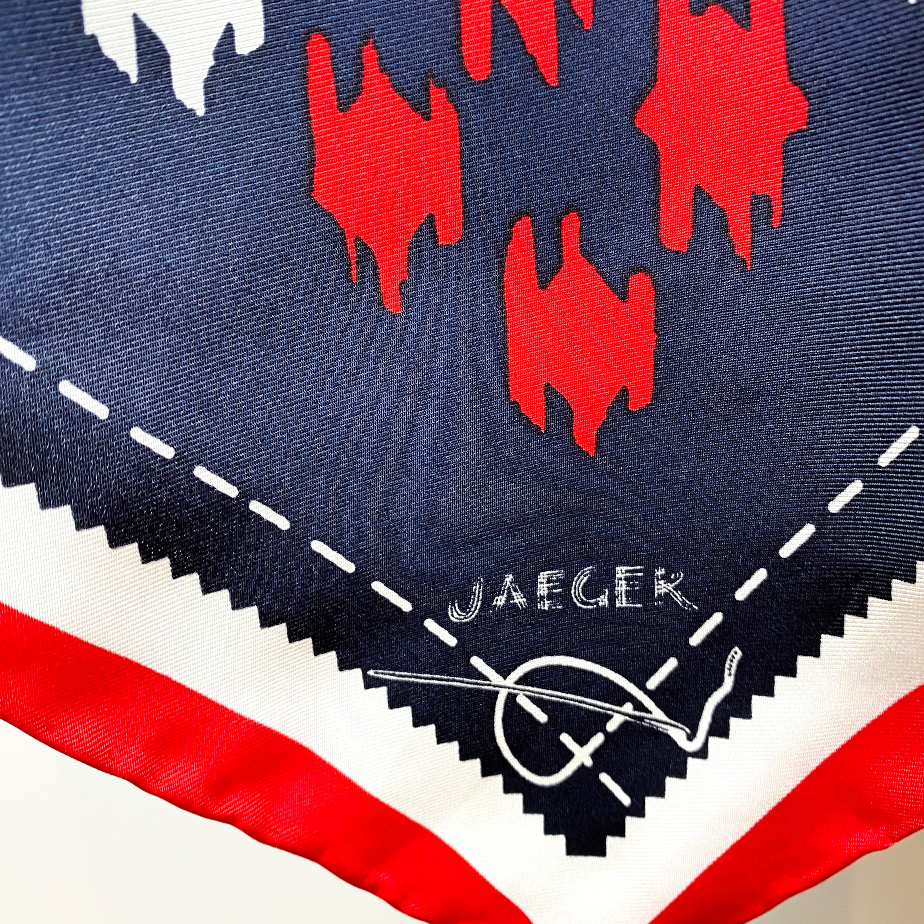 Jaeger Red, White and Navy Silk Scarf