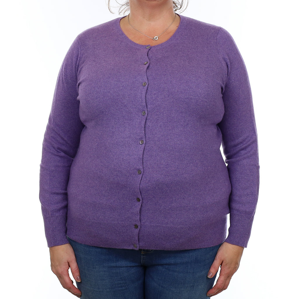 Amethyst Purple Cashmere Crew Neck Cardigan Extra Large