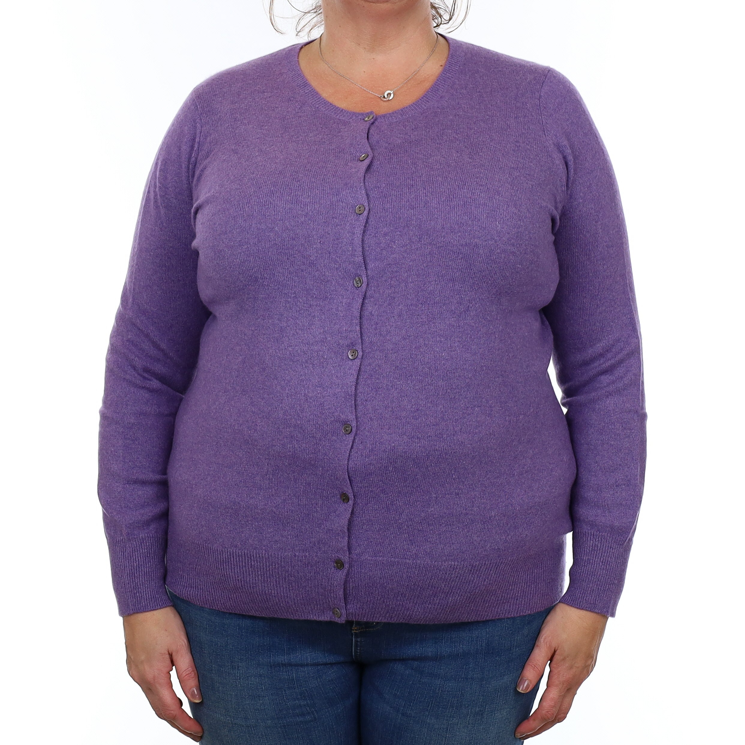 Amethyst Purple Cashmere Crew Neck Cardigan Extra Large