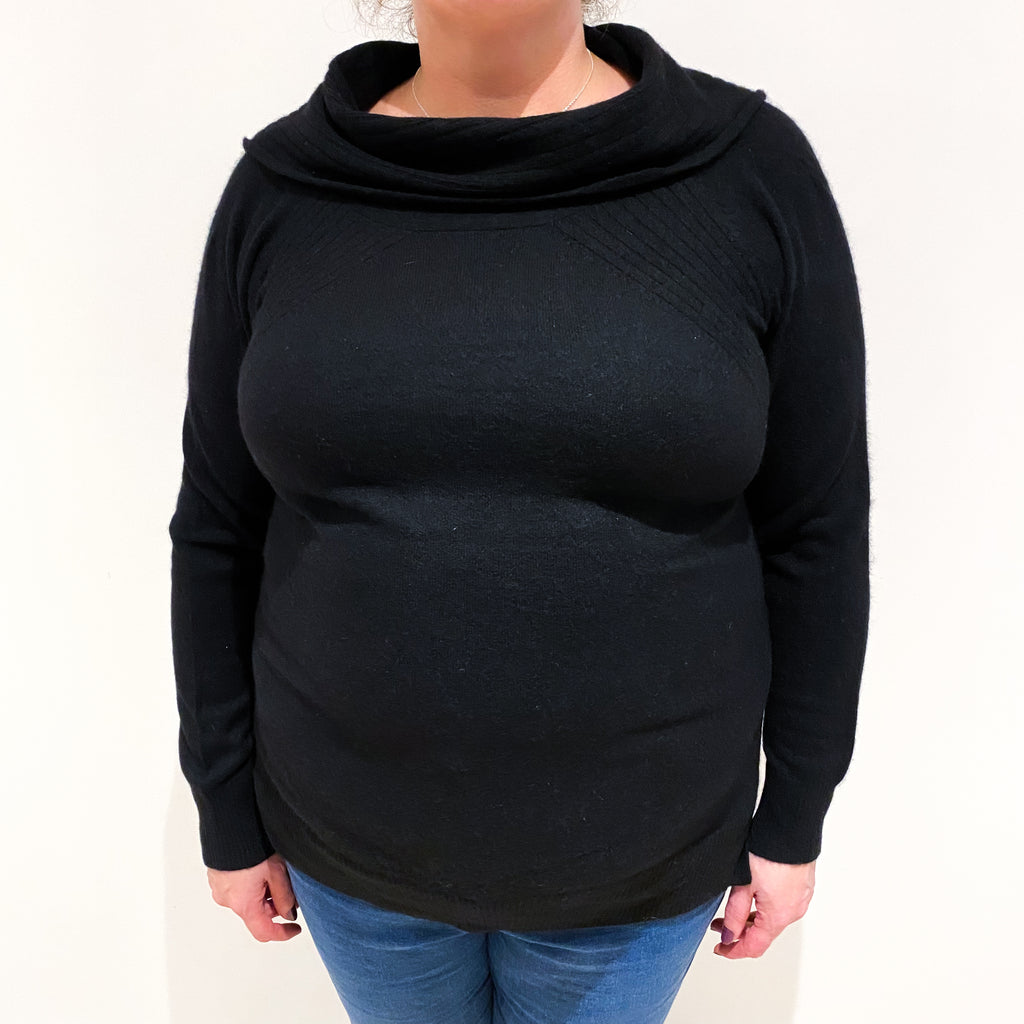 Black Cashmere Shawl Cowl Neck Jumper Extra Large