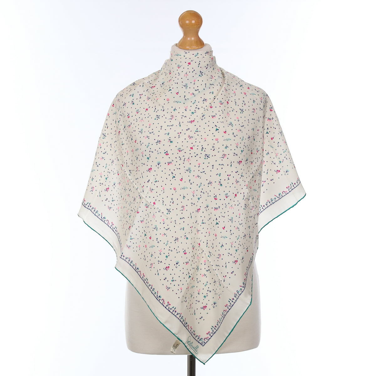 Ostinelli Cream And Green Floral Vintage Silk Scarf