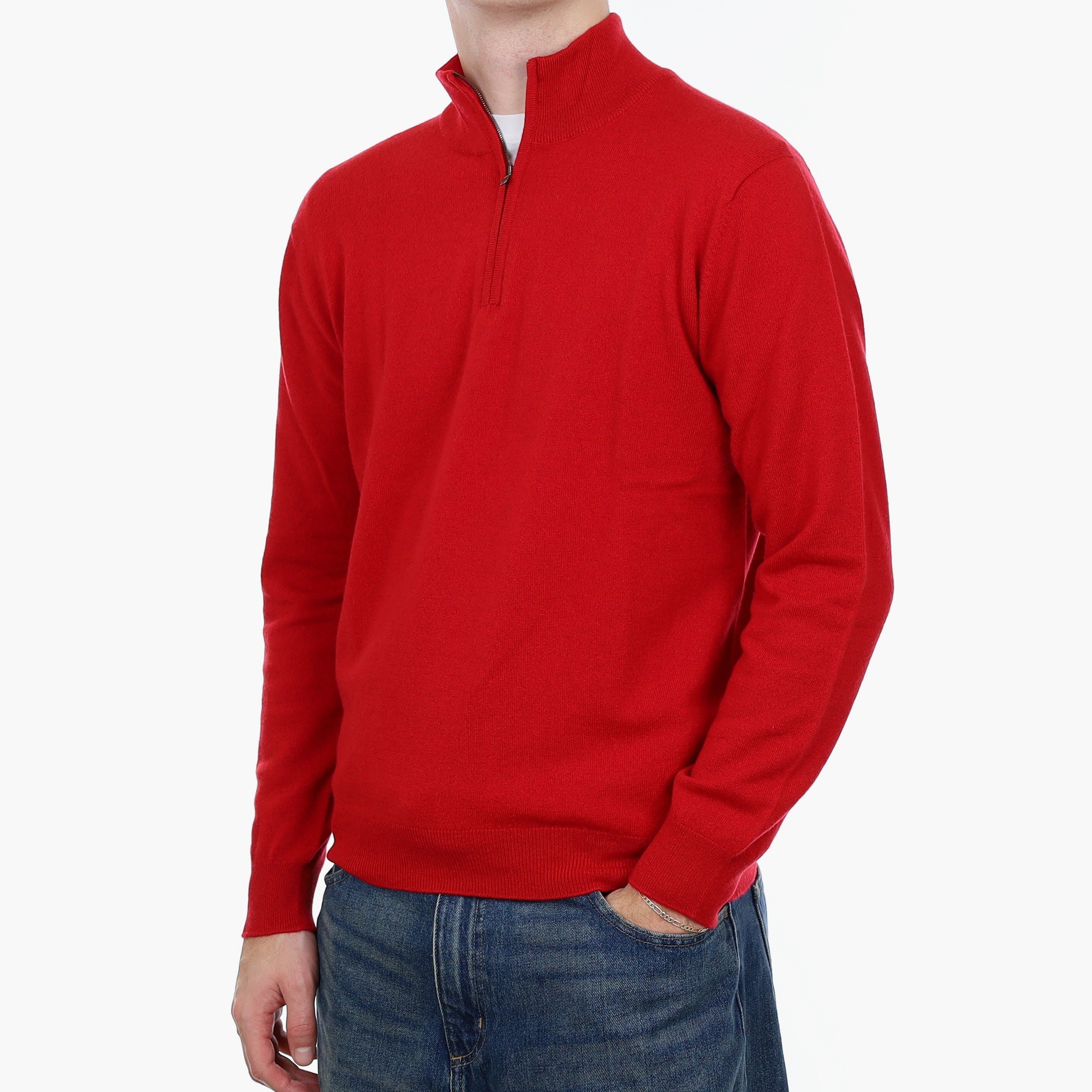 Men’s Brand New Scottish Scarlet Red Cashmere 1/4 Zip Jumper Medium