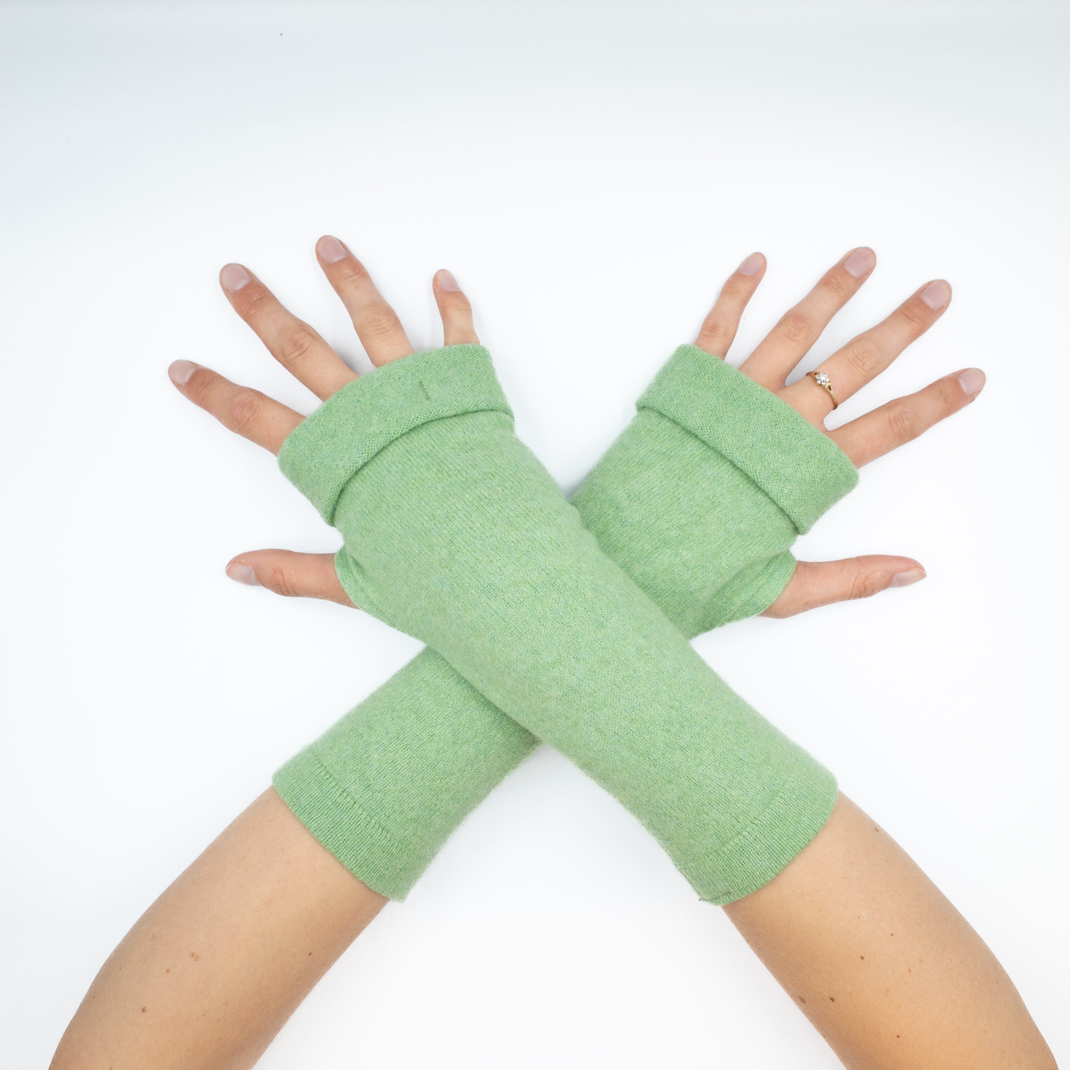Pale Fern Green Fingerless Gloves