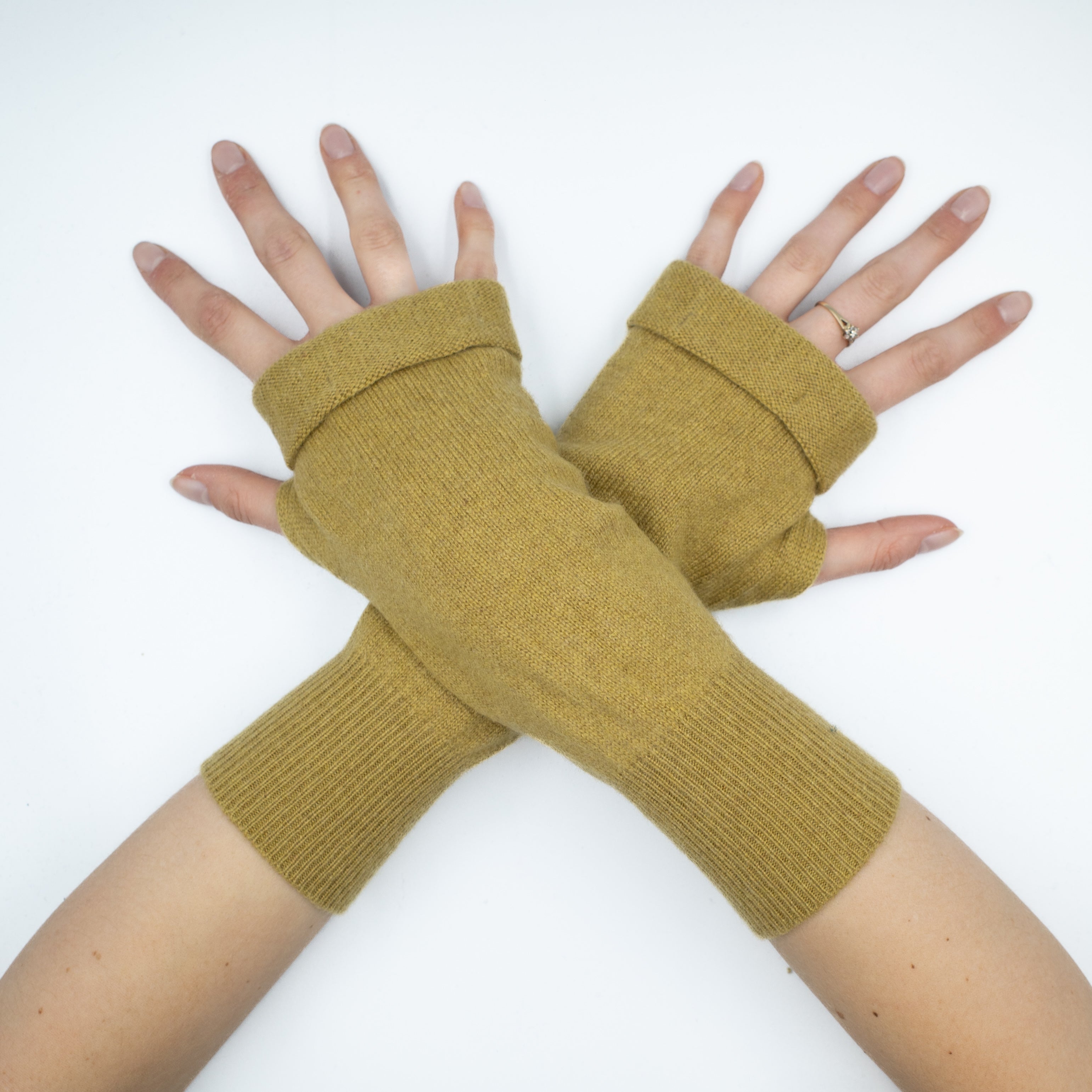 Mustard Green Fingerless Gloves
