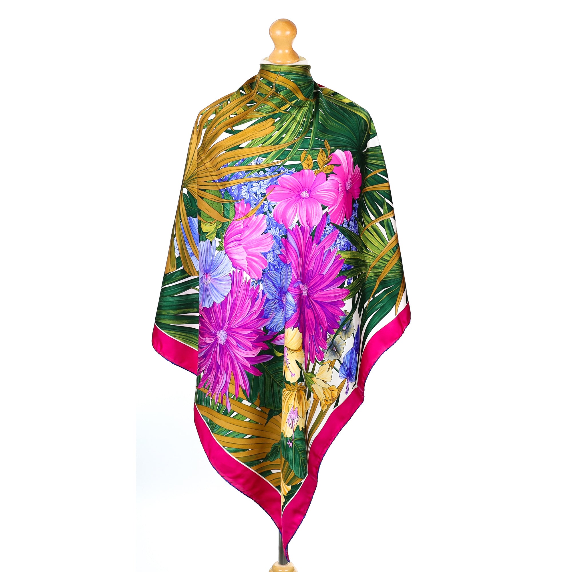 Gucci Pink and Green Flower Vintage Silk Scarf
