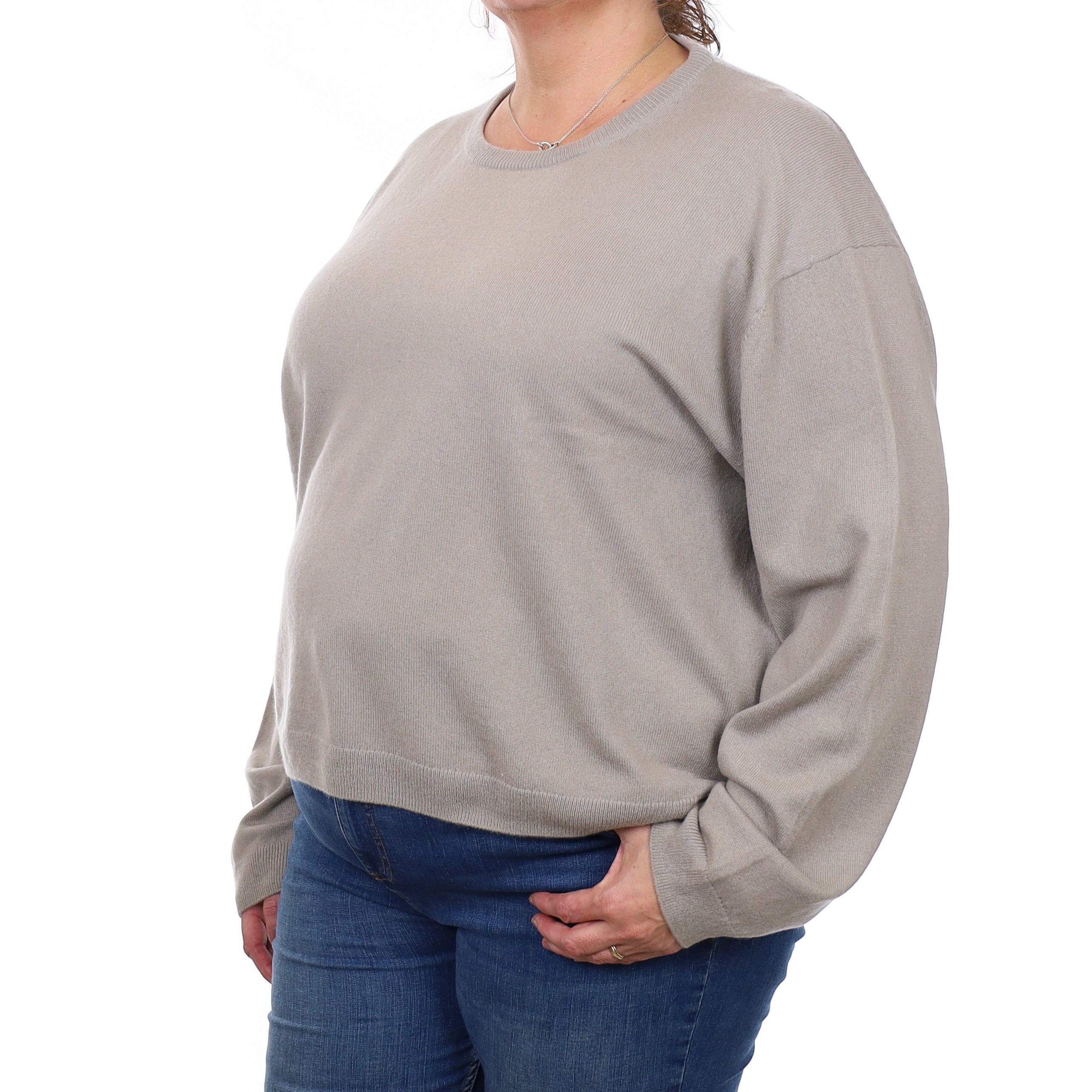 Putty Grey Cashmere Slouchy Crew Neck Jumper Extra Large