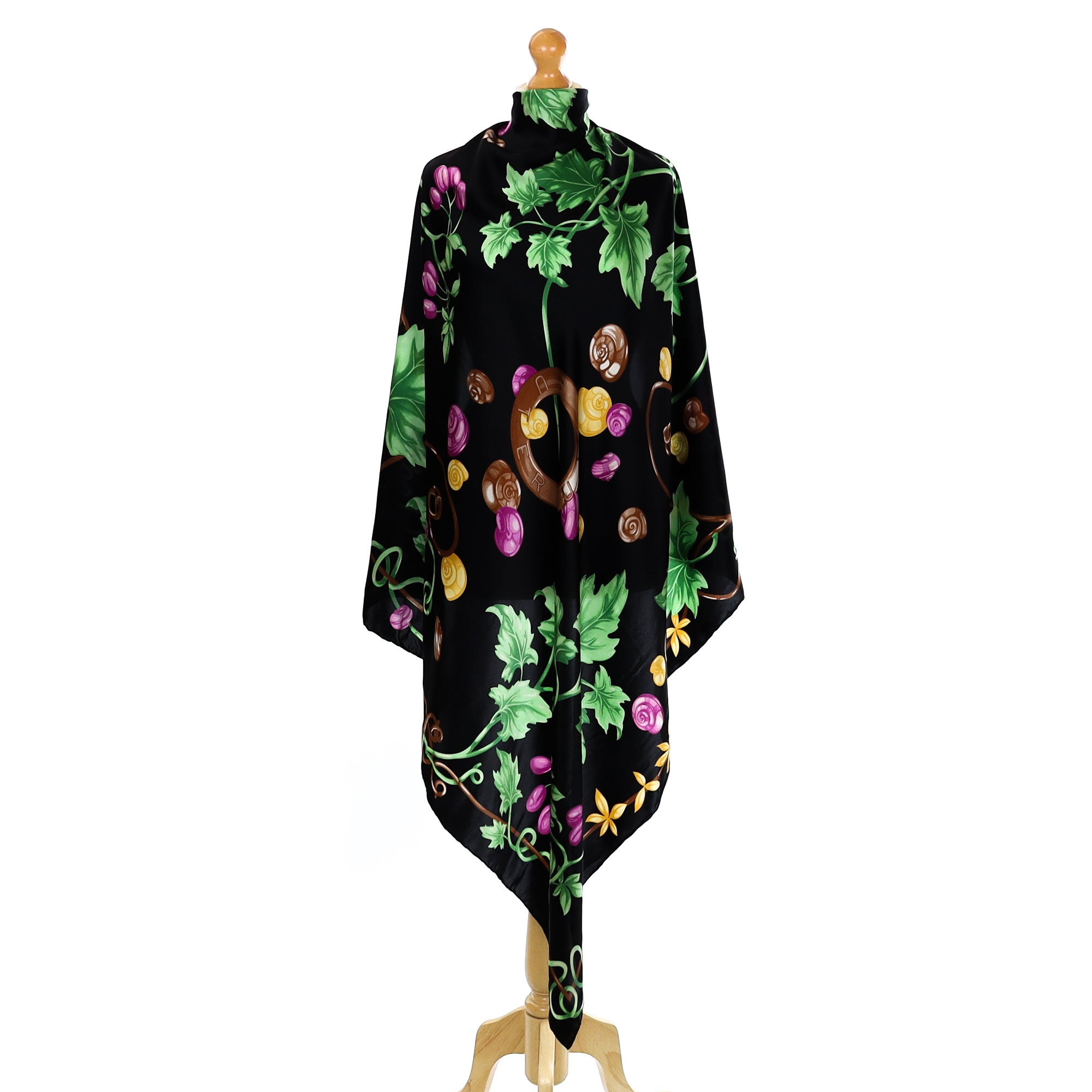 Large Uterque Black Botanical Silk Scarf