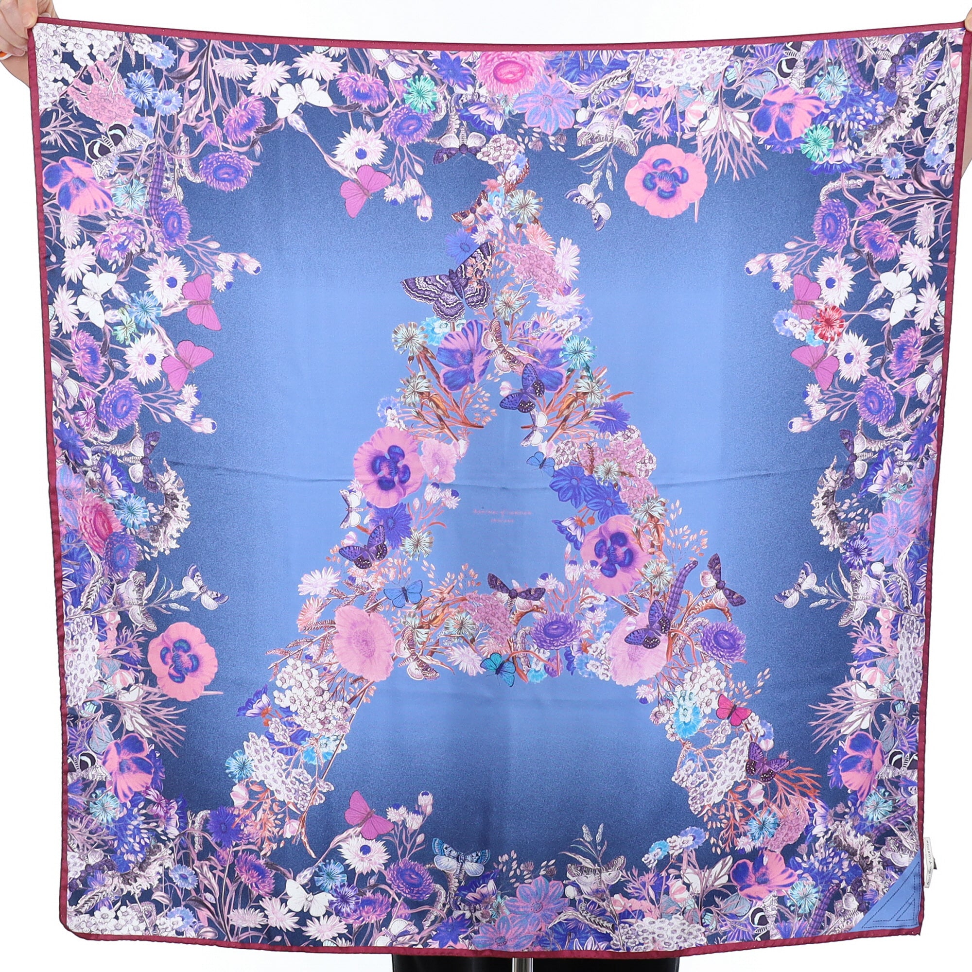 Brand New Boxed Aspinal Blue Floral ‘A’ Silk Scarf