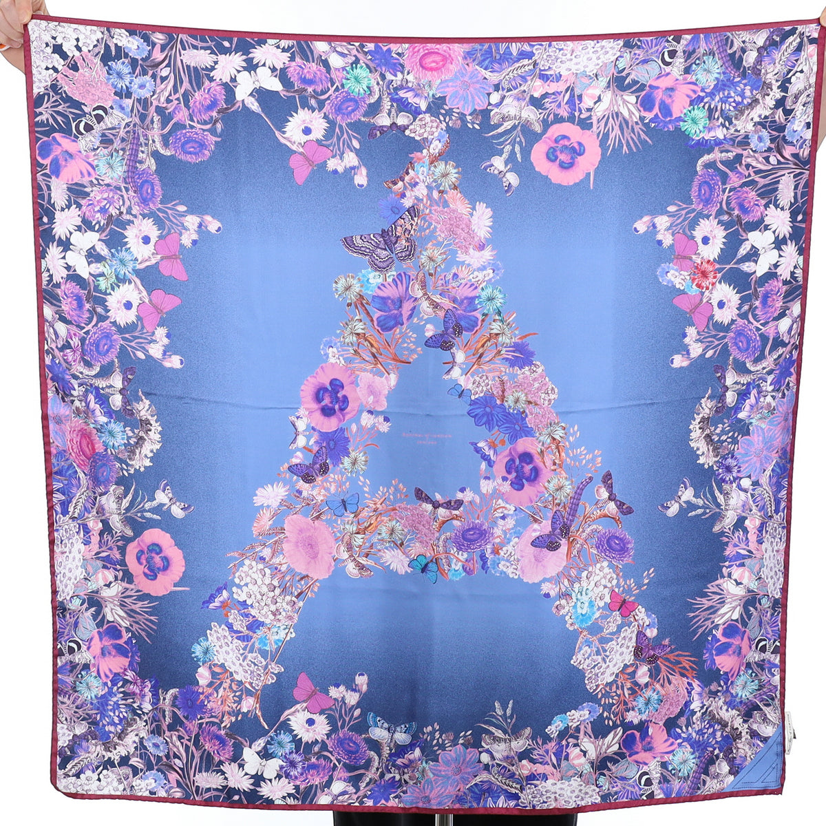 Brand New Boxed Aspinal Blue Floral ‘A’ Silk Scarf