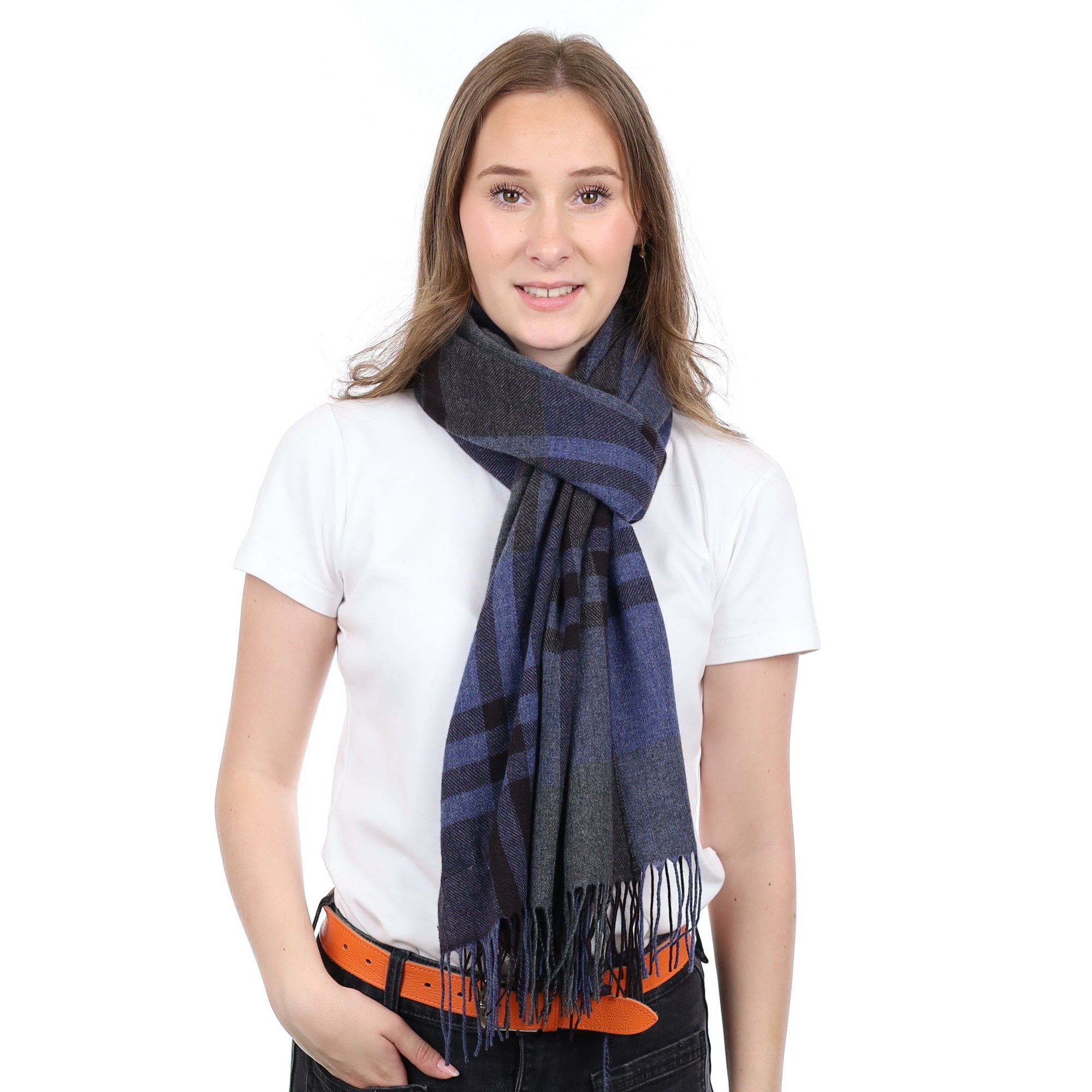 Brand New British Naval Blue Tartan Luxury Woven Cashmere Pashmina