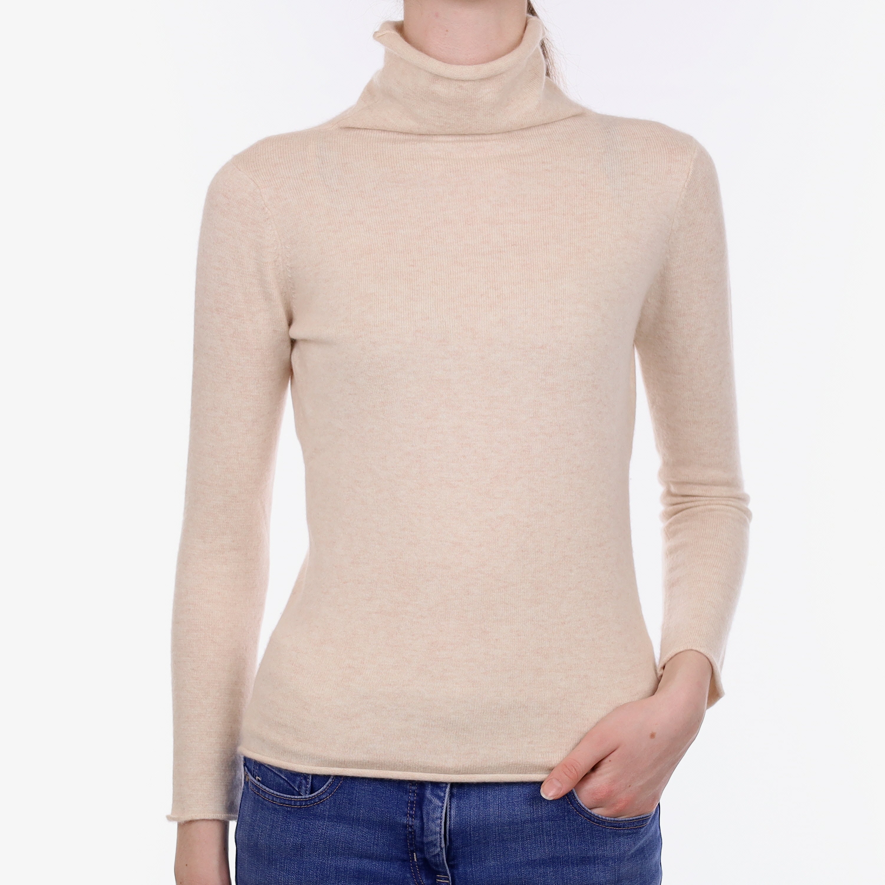 Oatmeal Marl Cashmere Funnel Neck Jumper Extra Small