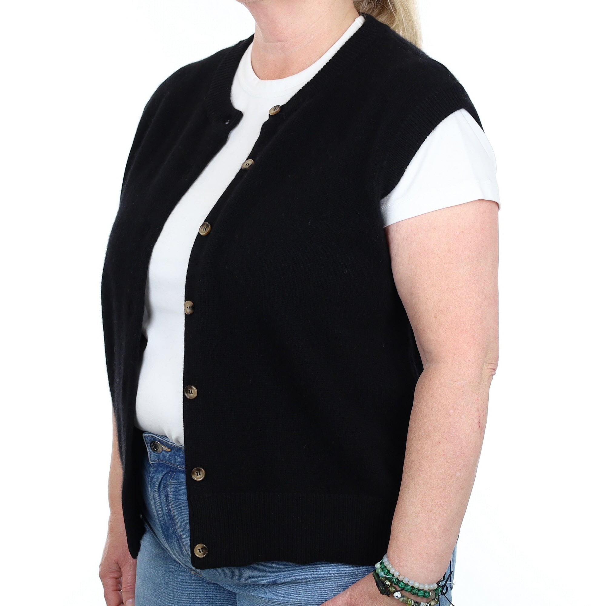 Brand New Black Luxury Cashmere Crew Neck Waistcoat Extra Large UK 20-22