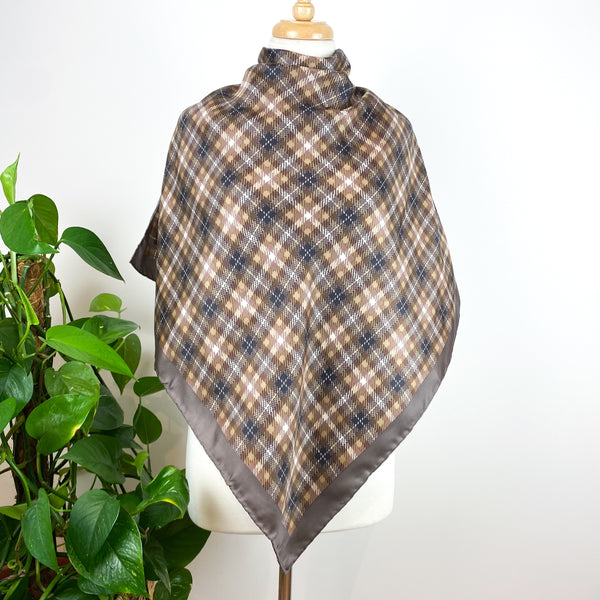 1970s Richard Allan Check Vintage Silk Scarf