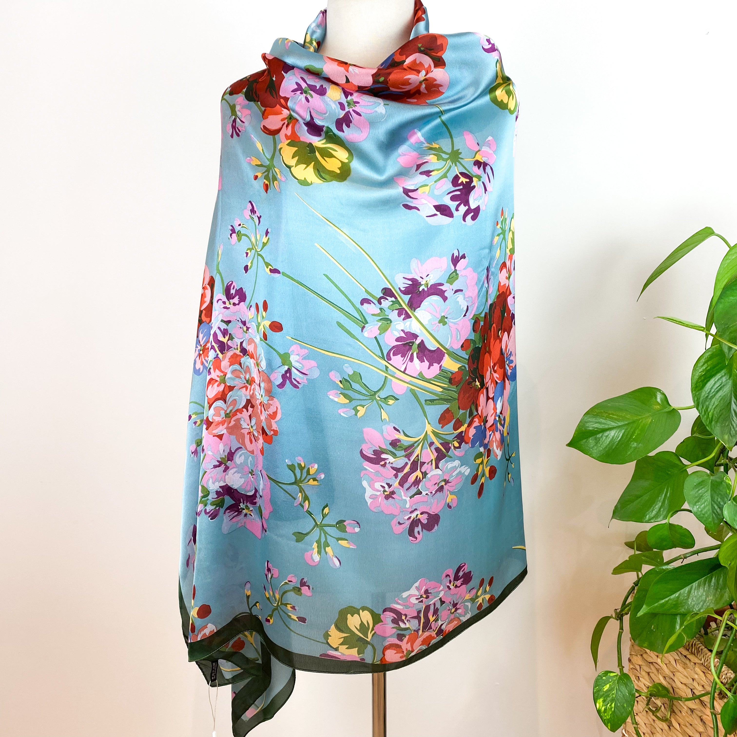 Modern Floral Wrap Style Silk Scarf
