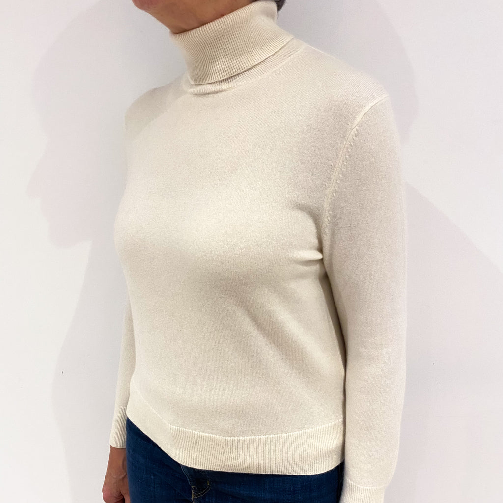 Vanilla Cream Cashmere Polo Neck Jumper Medium